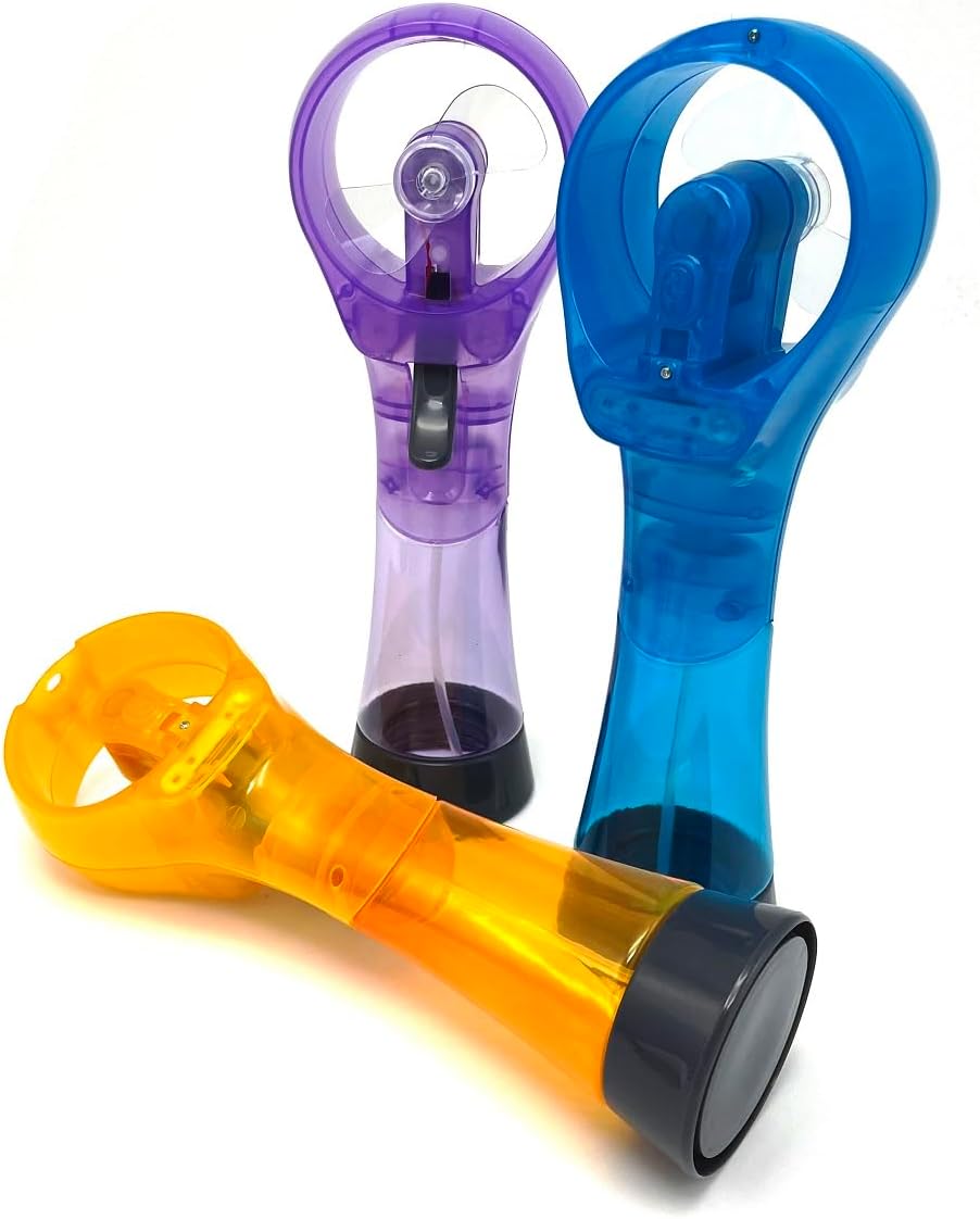 Water Misting Fans Portable Personal Handheld Spray Fan Cooling Outdoor Cooler, Pack of 3 (Blue/Purple/Yellow)
