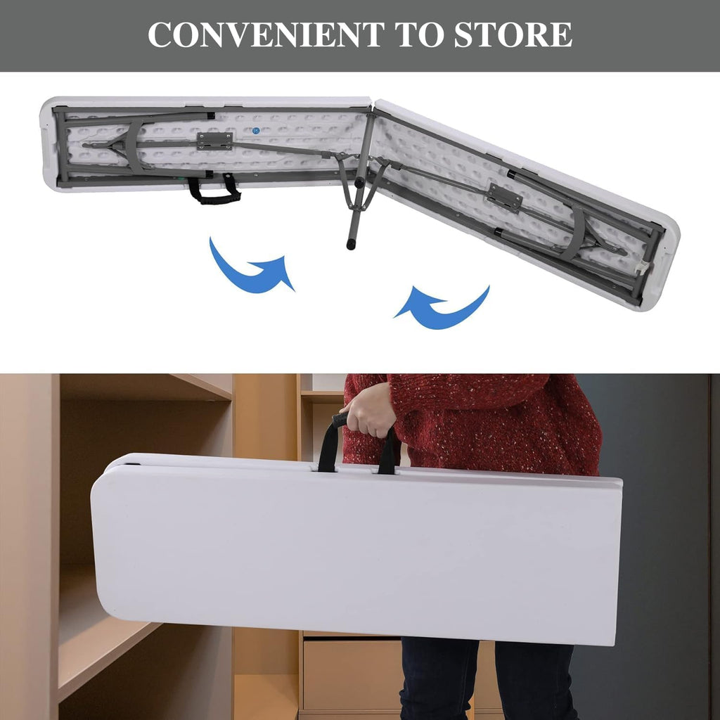 Plastic Folding Bench - Portable Bench Used for Indoor, Outdoor, Picnic, Party, Camping, Dining Seat, Garden Soccer Multipurpose Entertaining Activities, White (1, White, 8 Feet)
