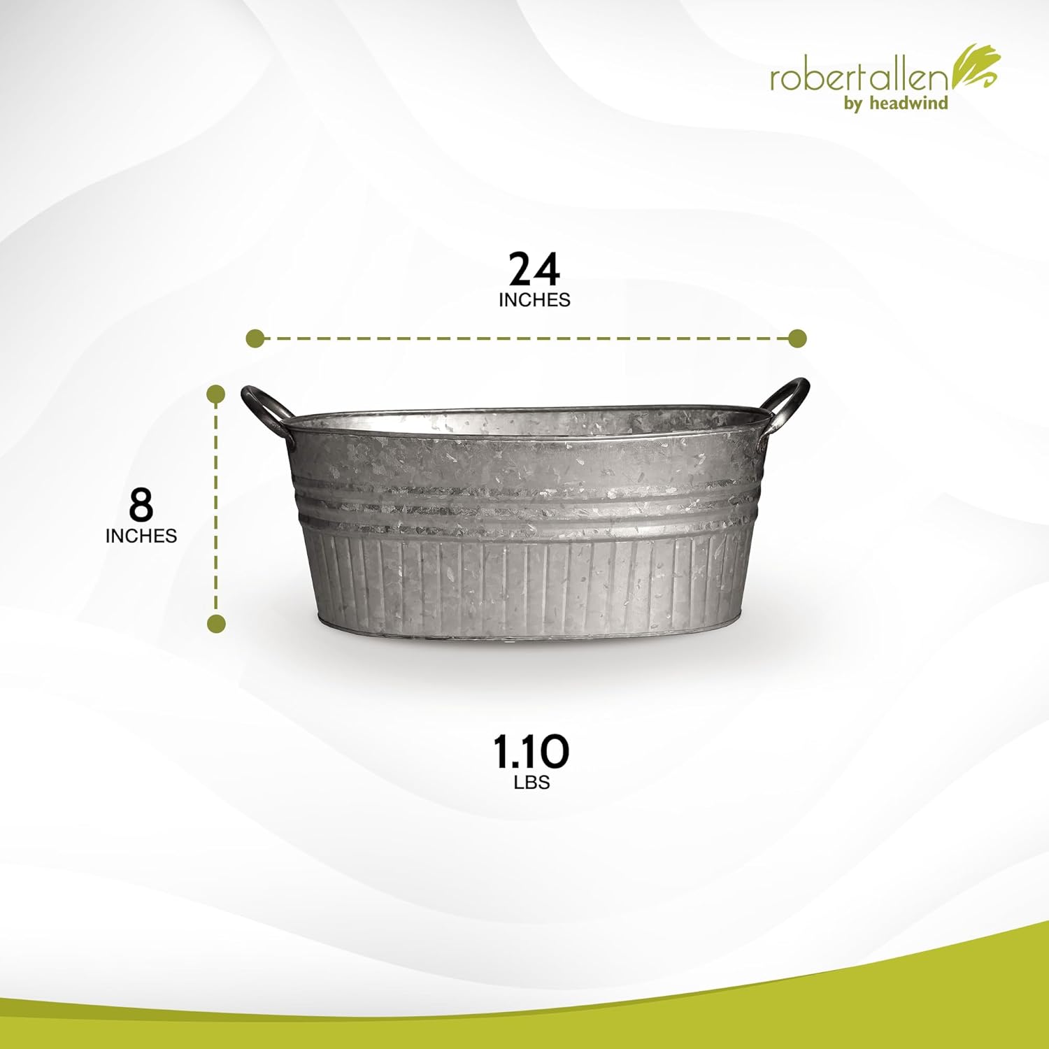 Headwind Oval Galvanized Tubs Planter with Handles – 24 Inch Lightweight Steel Indoor Oval Plant Pot with Drainage Holes – Large Galvanized Tub Flower Bucket – Outdoor Planter by Robert Allen