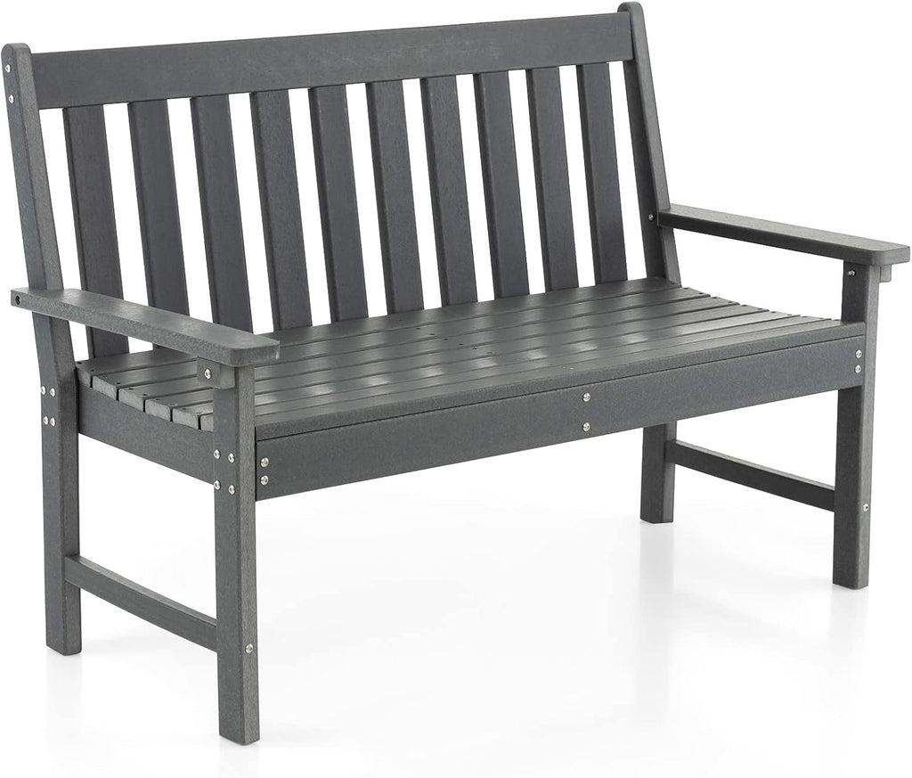 Giantex Outdoor Bench, 52-Inch Outside Bench All-Weather HDPE Park Bench with Backrest and Armrests, 705 lbs Weight Capacity, 2-Person Slatted Patio Bench for Porch, Yard, Lawn, Garden Bench (Grey)