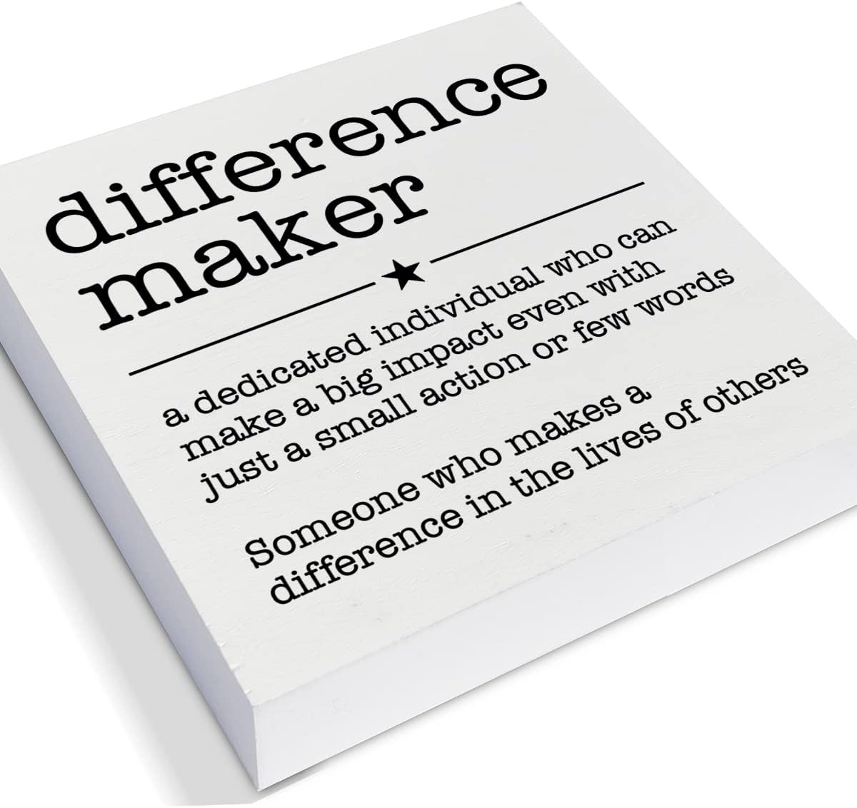 PIXCEOS Difference Maker Definition Decorative Wooden Box Sign Thank You Appreciation Gift for Teacher Boss Leader Coworker Wood Block Plaque Desk Decor Office Shelf or Wall Display