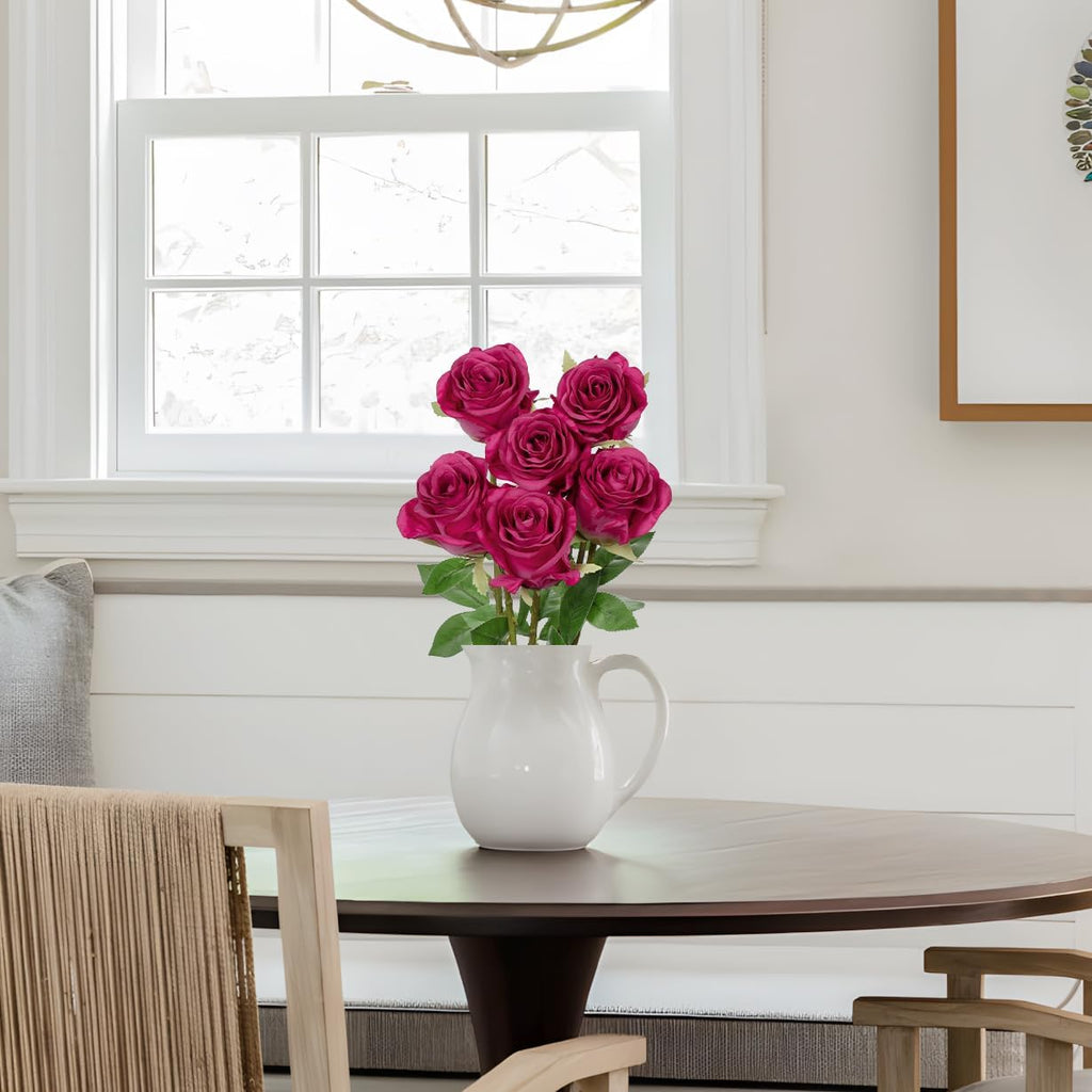 Briful Hot Pink Artificial Roses – 6PCS 18.9" Silk Rose Faux Flowers with Long Stems Realistic Fake Rose Bouquet for DIY Wedding Arrangements Table Vase Centerpieces Home Event Decor