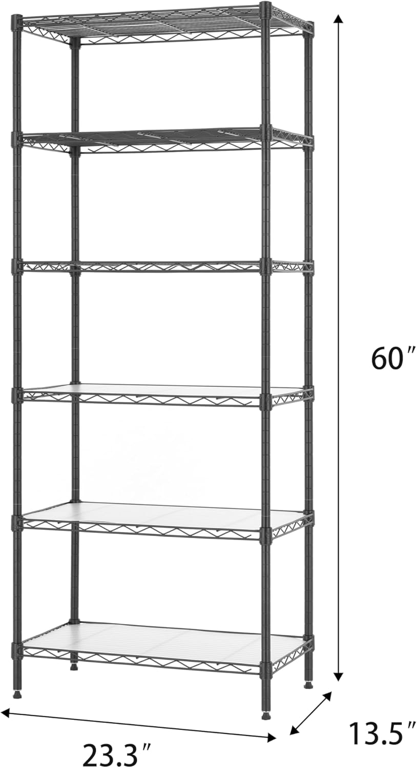 Finnhomy 6-Tier Wire Shelving Unit - Adjustable Steel Wire Rack with 6 Shelves, PE Mat and Stable Leveling Feet, NSF Certified, Black