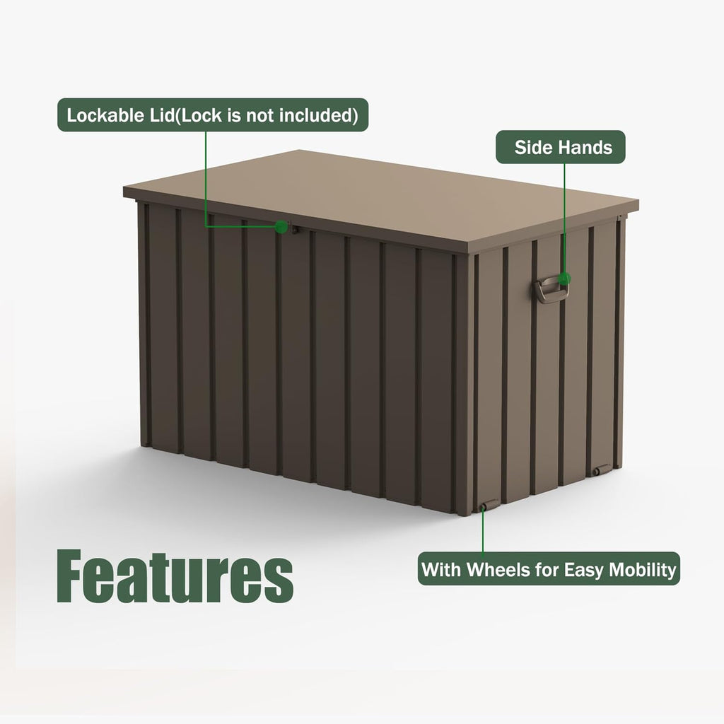 Domi Outdoor Storage Deck Box 120 Gallon, Waterproof Lockable Steel Outdoor Storage Container for Outside Cushions, Garden Tools and Pools Equipment, (Brown)