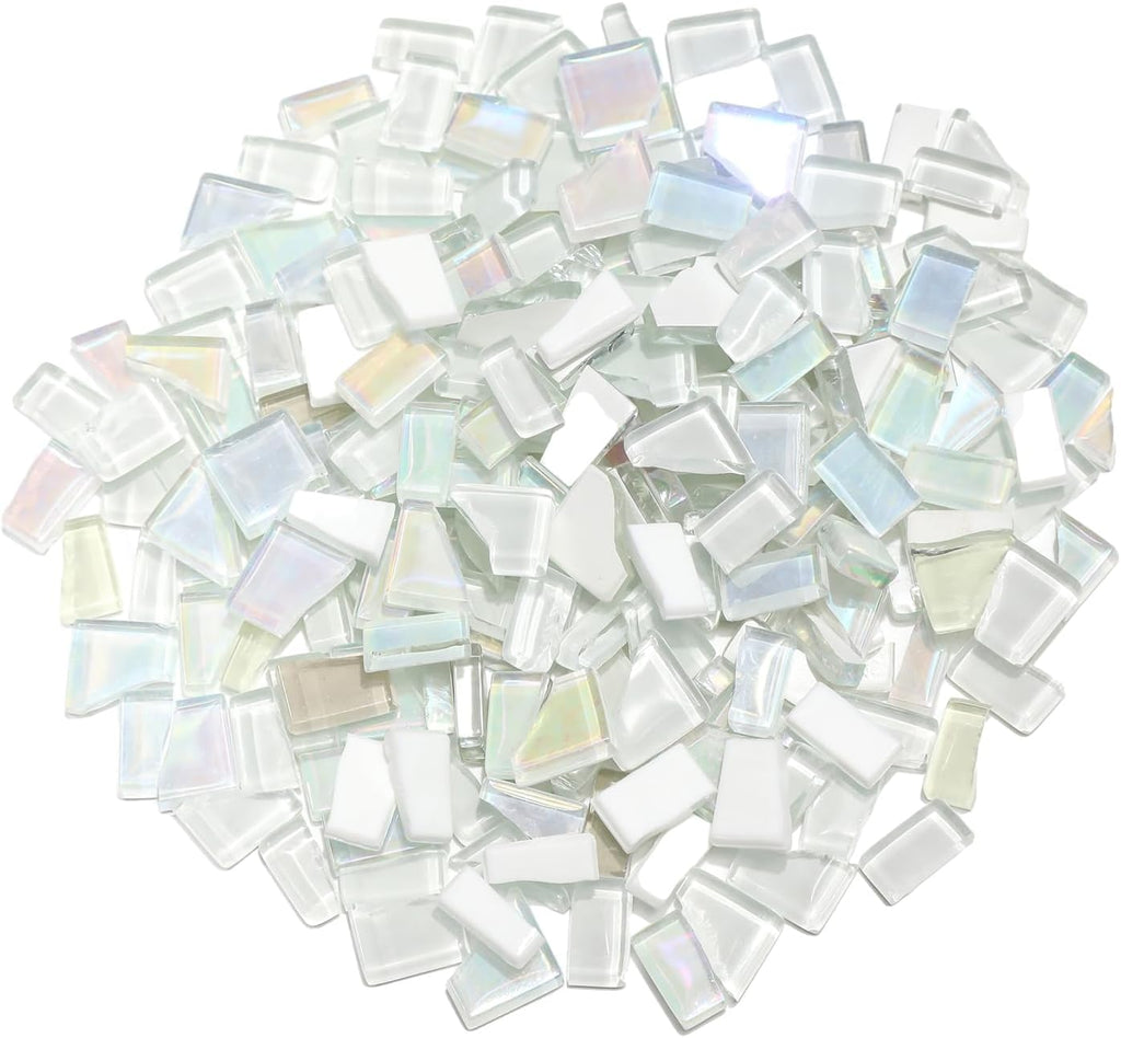 White Mixed Irregular Mosaic Glass Mosaic Tiles Pieces, 300 Grams Mosaic DIY Set Adult Mosaic Set, Mosaic Crafts Mosaic Making Supplies