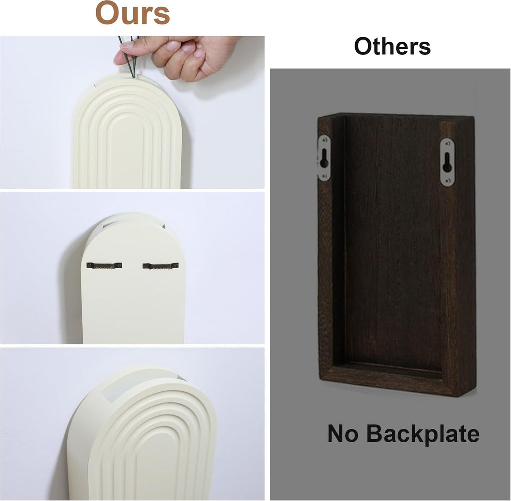 Wooden Wall Planter Vase Set of 2, Boho Hanging Planter for Indoor Plants & Flowers, Natural Wood Wall-Mounted Planters for Art Home Decor - Living Room, Bedroom, Bathroom, Patio (Milky White)