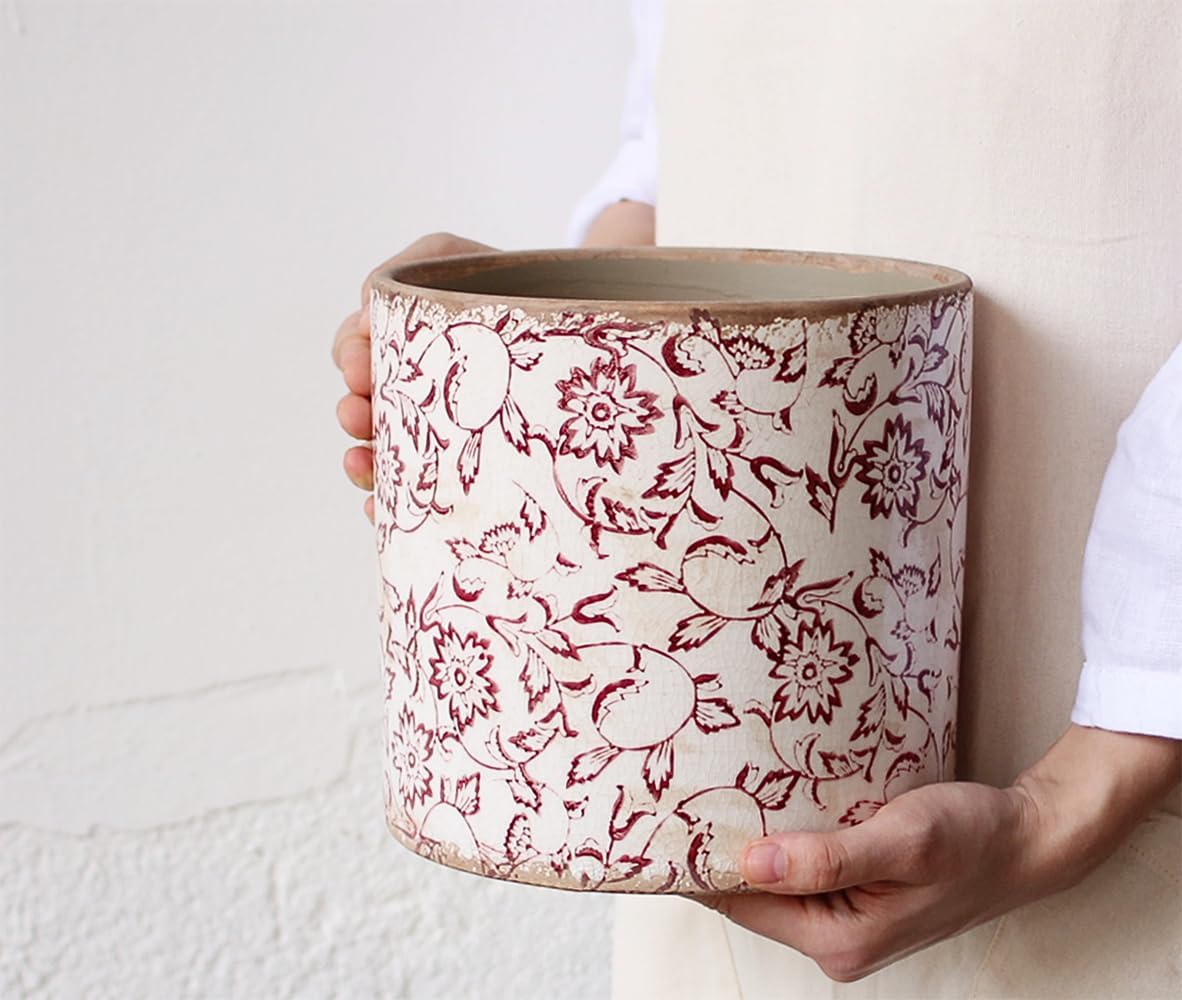 7.48in. Planters for Indoor Outdoor Plants, Rustic Pots for Plants, Vintage Plant Pots Indoor, Tuscan Indoor Tree Pot, Crackle Glazed Planter, Red Flower Pot Outdoor for Garden, Large