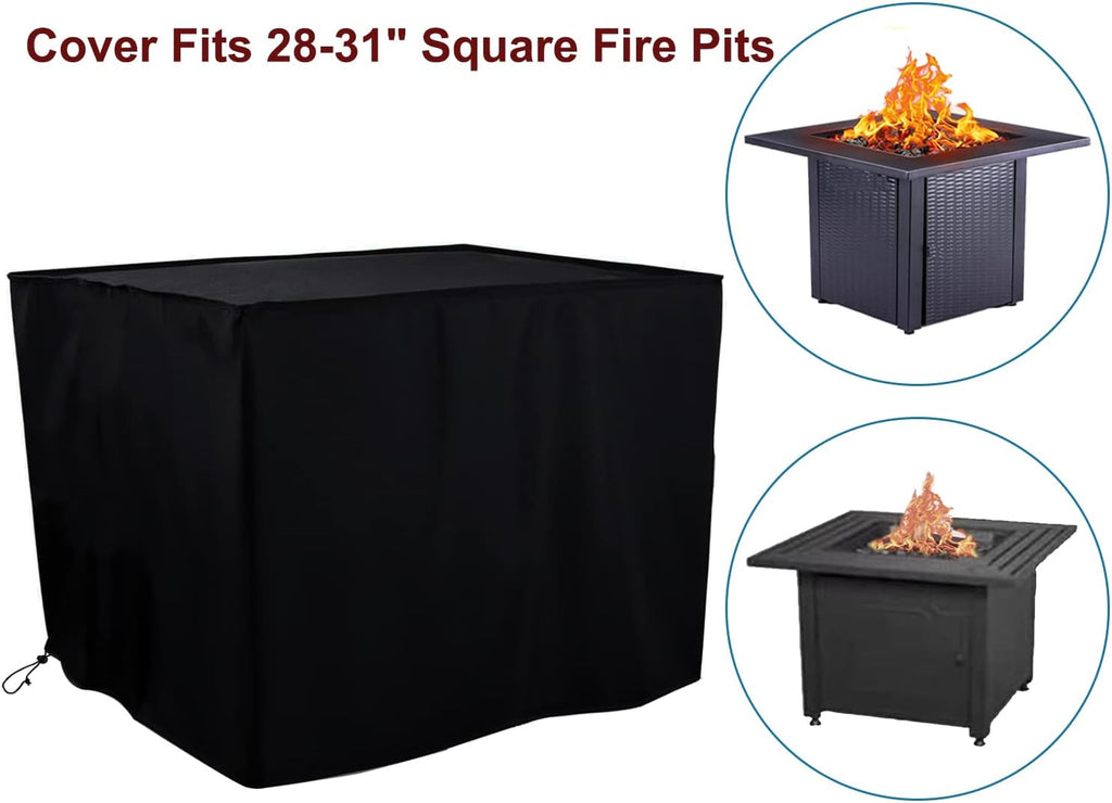 Fire Pit Cover Patio Cover Square 600D Heavy Duty Fire Pit Covers 32x32x24 Inch Outdoor FirePit Covers for 28 29 30 31 Inch Square Fire Pit
