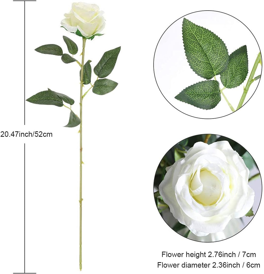 Hawesome 12PCS Artificial Silk Flowers Realistic Roses Bouquet Long Stem for Home Wedding Decoration Party (12PCS-Cream White 1)