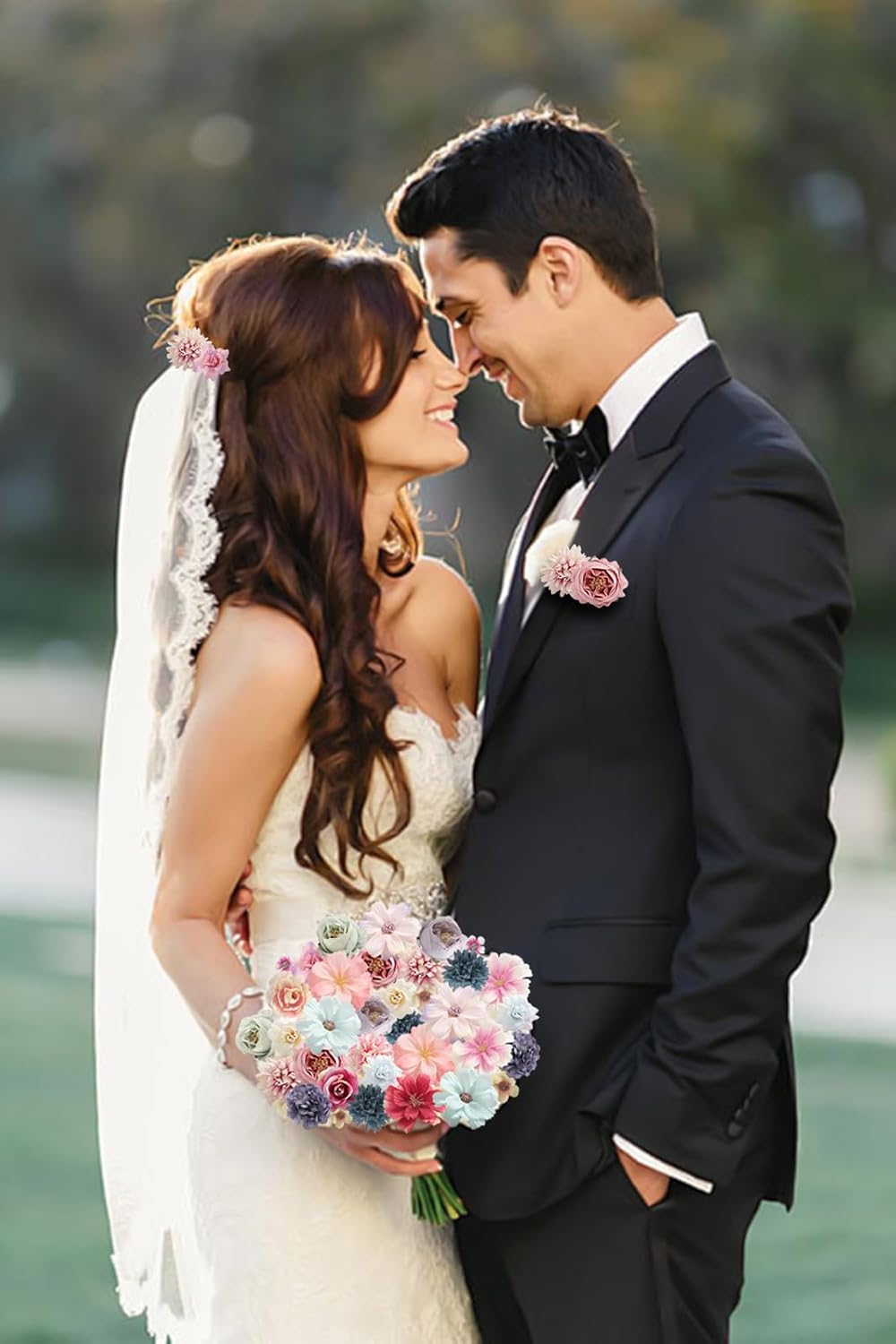 Faux Flower Heads Small Silk Artificial Flower DIY Fake Mini Flowers Rose Daisy Multicolor Flowers Craft Supplies for Wedding Party Wreath Graduation Season Party Home Decor