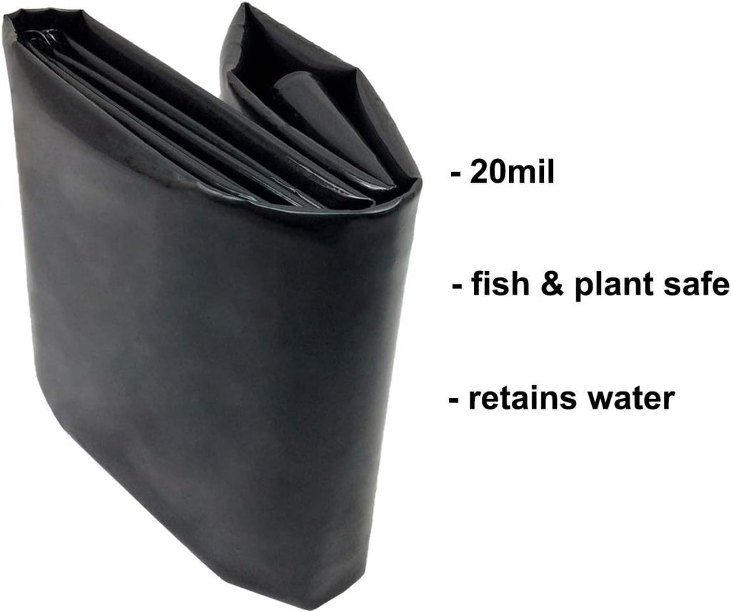 10 x 13 FT Pond Liner, 20 Mil Pond Liners for Outdoor Ponds, Black Fish Pond HDPE Liner for Koi Ponds, Streams Fountains and Garden Waterfall
