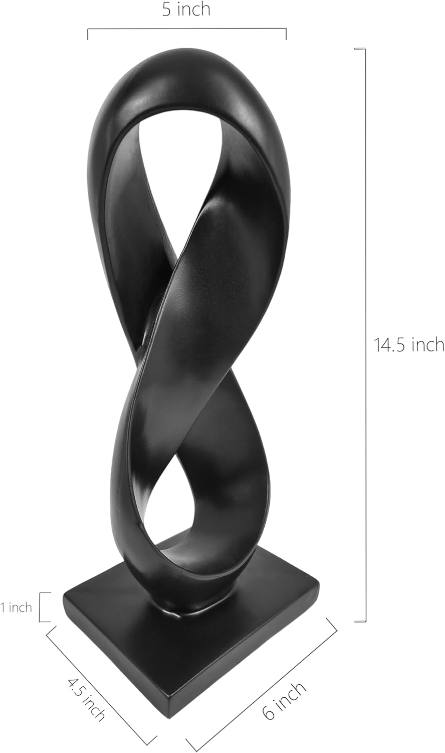 Black Abstract Sculpture Modern Statue for Shelf Desktop Mantel Number Eight Knot Minimalist Decoration