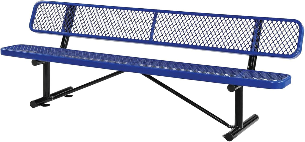 Outdoor Garden Bench, Cast Iron Metal Frame Patio Park Bench with Backrest, Portable Expanded Metal Black Bench, Commercial-Grade Outdoor Seating for Lawn, Patio, Park, Yard, Garden (Blue, 8FT/96'')