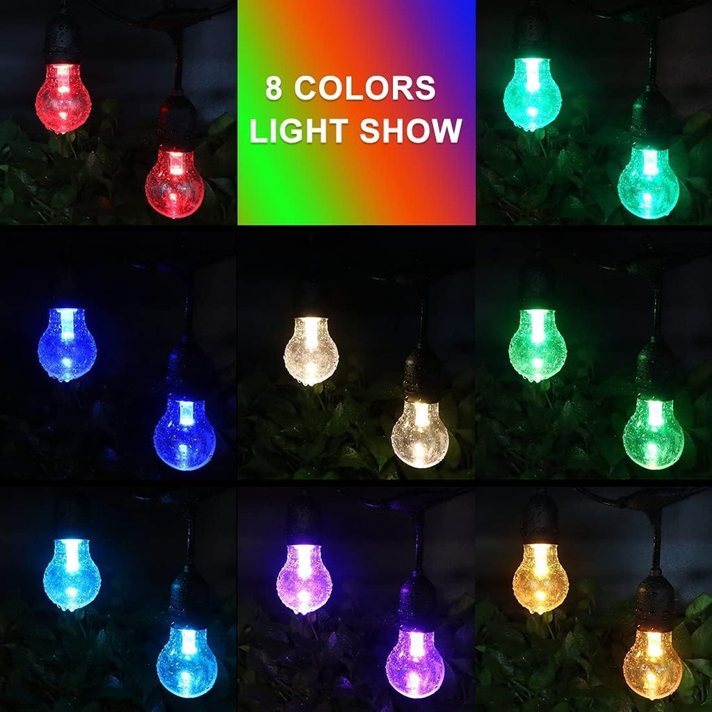 Auroraworld Outdoor Patio Lights Color Changing, 144FT RGB LED String Lights with E26 Shatterproof Edison Bulbs, Dimmable Patio String Lights for Bistro Backyard Garden, 1 Remote Controllers