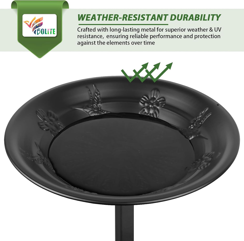 BOLITE Bird Bath for Outside, Metal Freestanding Birdbaths with Large Water Basin, Small Water Basin and Two Small Seed Bowls, Outdoors Garden Patio Yard Lawn Decor, Upgraded 5-Pronged Base, Black