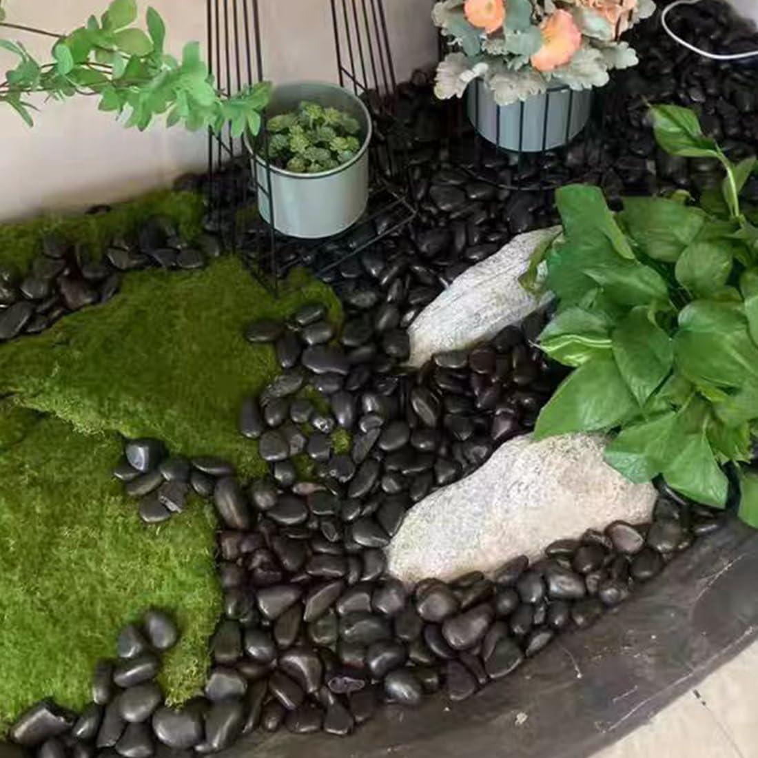 20lbs Large River Rocks for Landscaping, 3-4" Black Pebbles for Garden Design, Hand-Picked Smooth Stones for Fish Tank, Flower Pots, Indoor Water Fountains, Pathways, Backyard