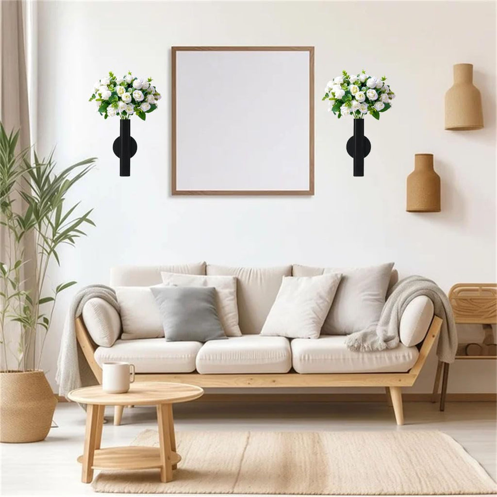 Self Adhesive Wall Vase Metal Tube Decoration Holder Used to Display Dried Flower, Faux Flowers, Fake Flowers, Also Suitable for Cemetery Memorial Decoration (2 Pcs Black)