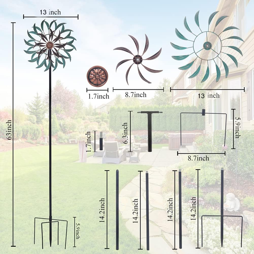 VEWOGARDEN 360° Outdoor Wind Spinner, Wind Sculpture Spinner with Metal Stake, Yard Art Decor for Patio, Lawn & Garden 63 * 13