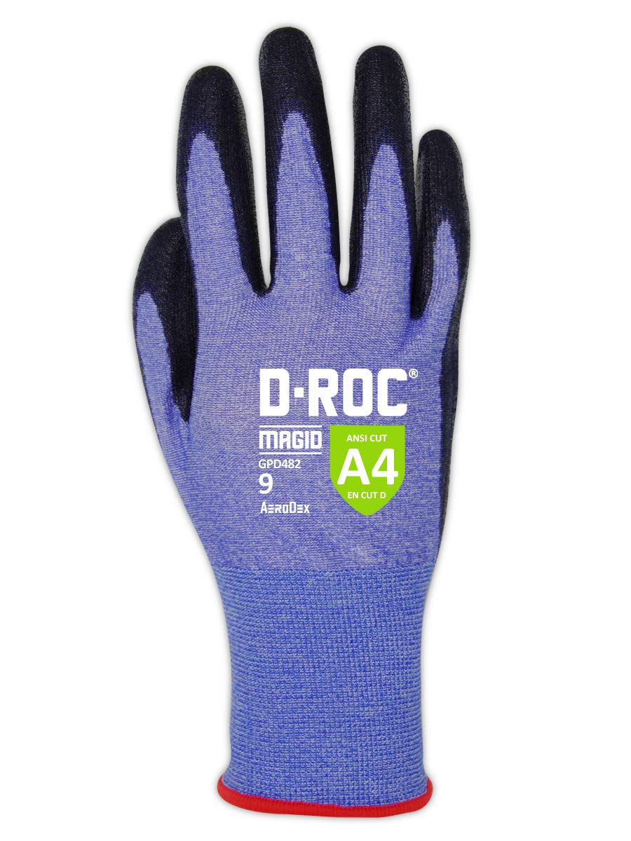 MAGID D-ROC ANSI A4 AeroDex Polyurethane Palm Coated Work Gloves, 12 Pairs, Size 6/XS, GPD482