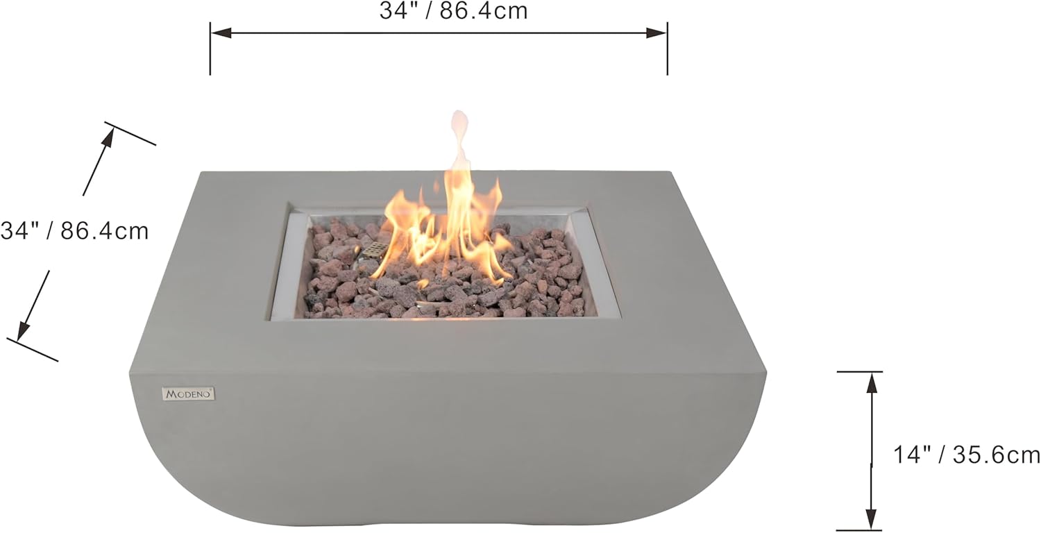 AMS Fireplace | Modeno Westport Package | Light Gray Natural Gas Fire Pit Table for Outside Patio Bundle with Wind Guard, and SS Burner Lid | Free Ice Bucket & Rubber Mat