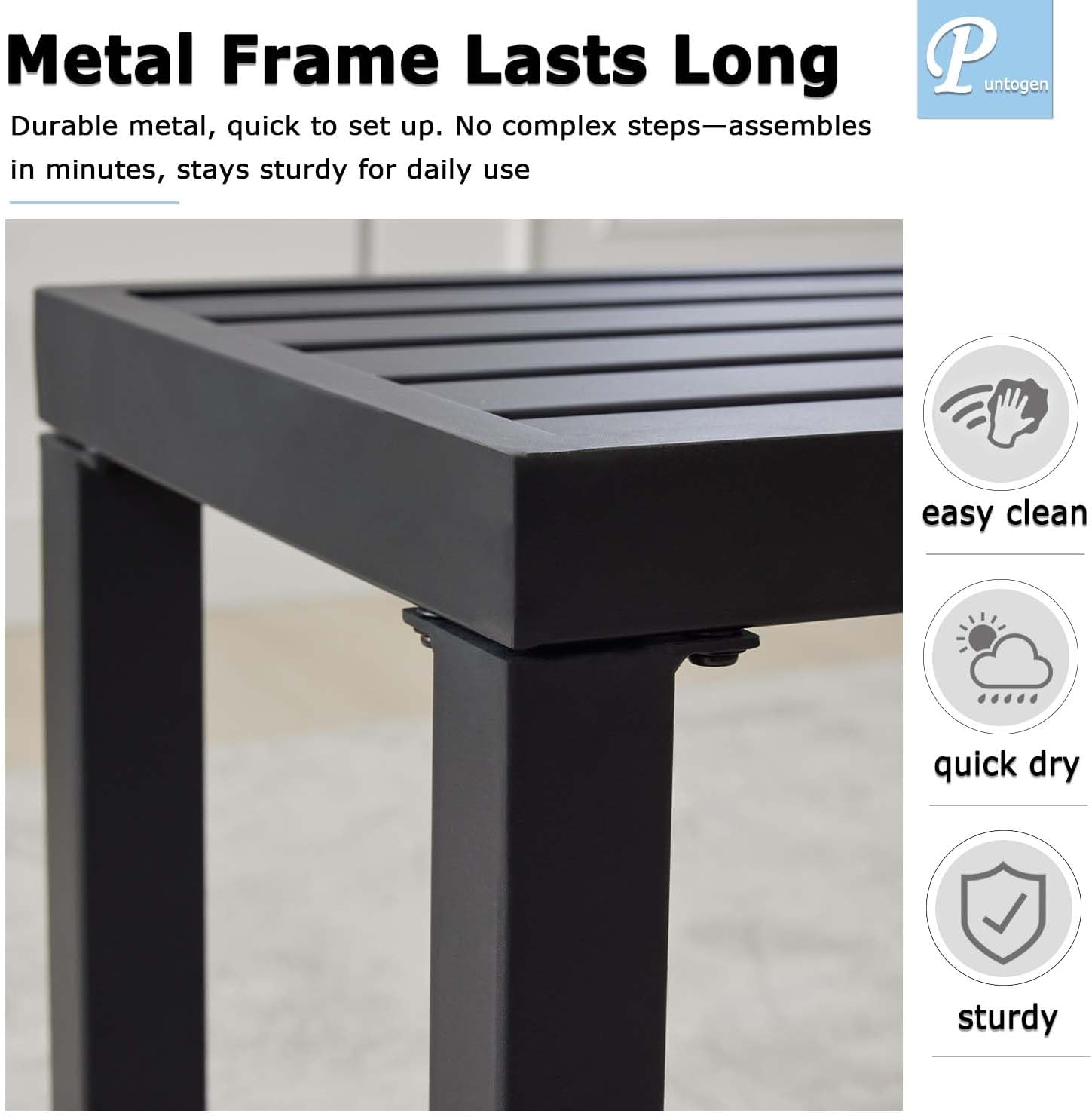 Black Outdoor Bench, Outdoor Metal Backless Bench Set of 2, 46" Patio Garden Bench for Outdoor, All Weather Outdoor Bench for Garden, Backyard, Porch, Black