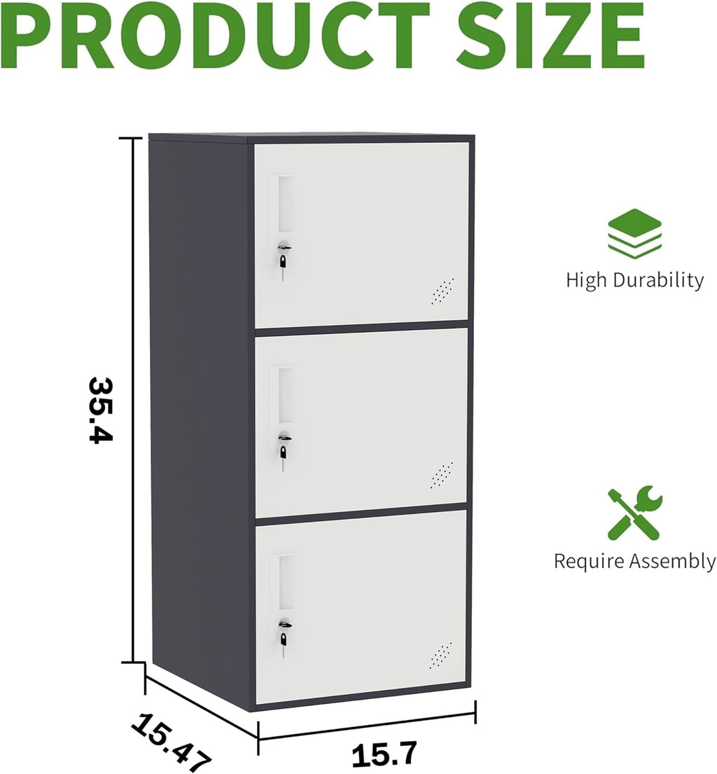 3 Door Vertical Stackable Storage Cabinet with Lock,Anti-Failing Device, Metal Lcoker,Organizer for Office, Home, Gym, School,Employee,Kids. (Grey)