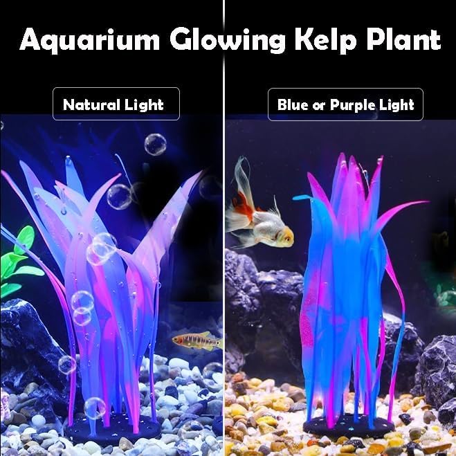 1Pcs Tall Blue Aquarium Decoration Plants Simulation Artificial Water Grass Plastic Fish Tank Decor Plant Silicone Glowing Kelp Ornament Aquarium Accessories Fake Plants,Blue,16.9in