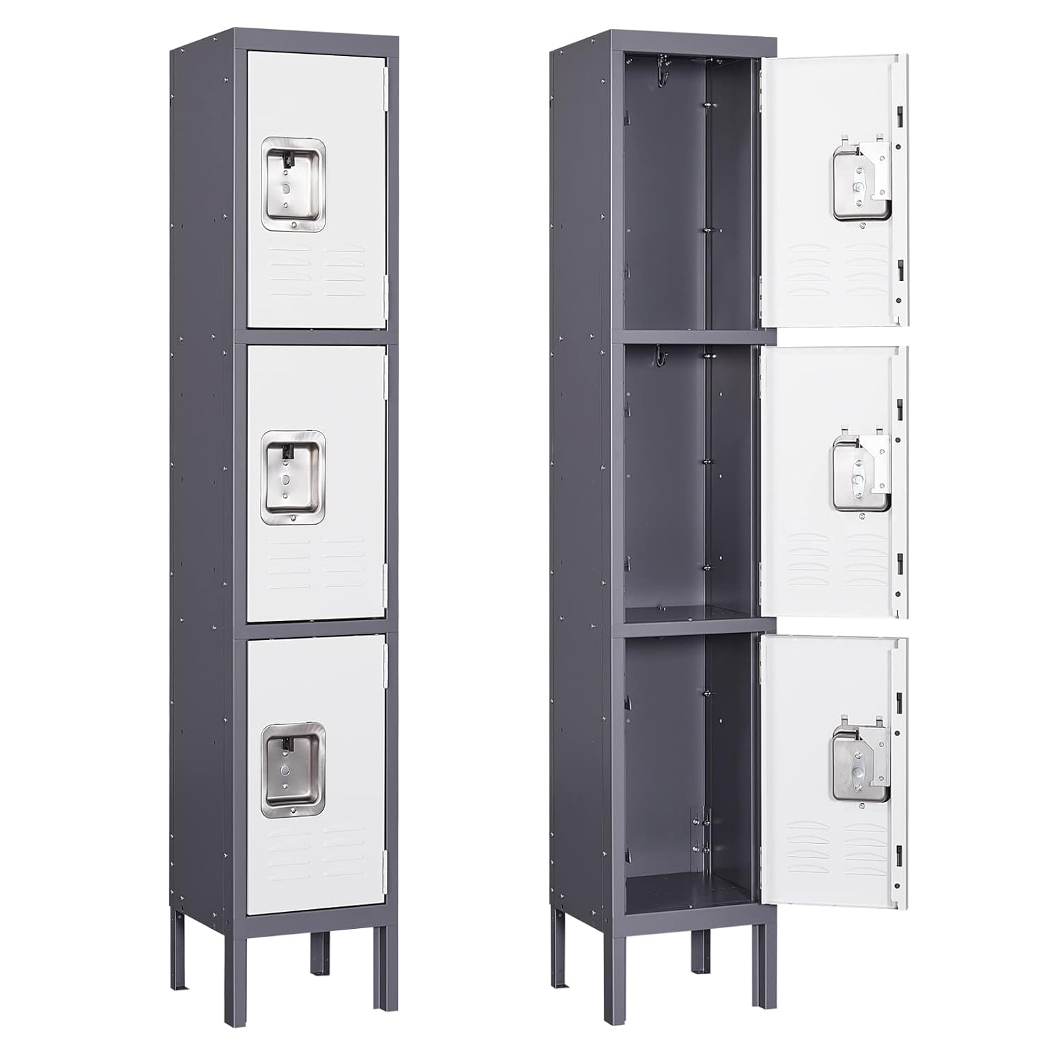 Yizosh Metal Lockers for Employees with Lock, Employees Locker Storage Cabinet with 1 Doors, Tall Steel Storage Locker for Gym, School, Office (Gray White, 3 Door)