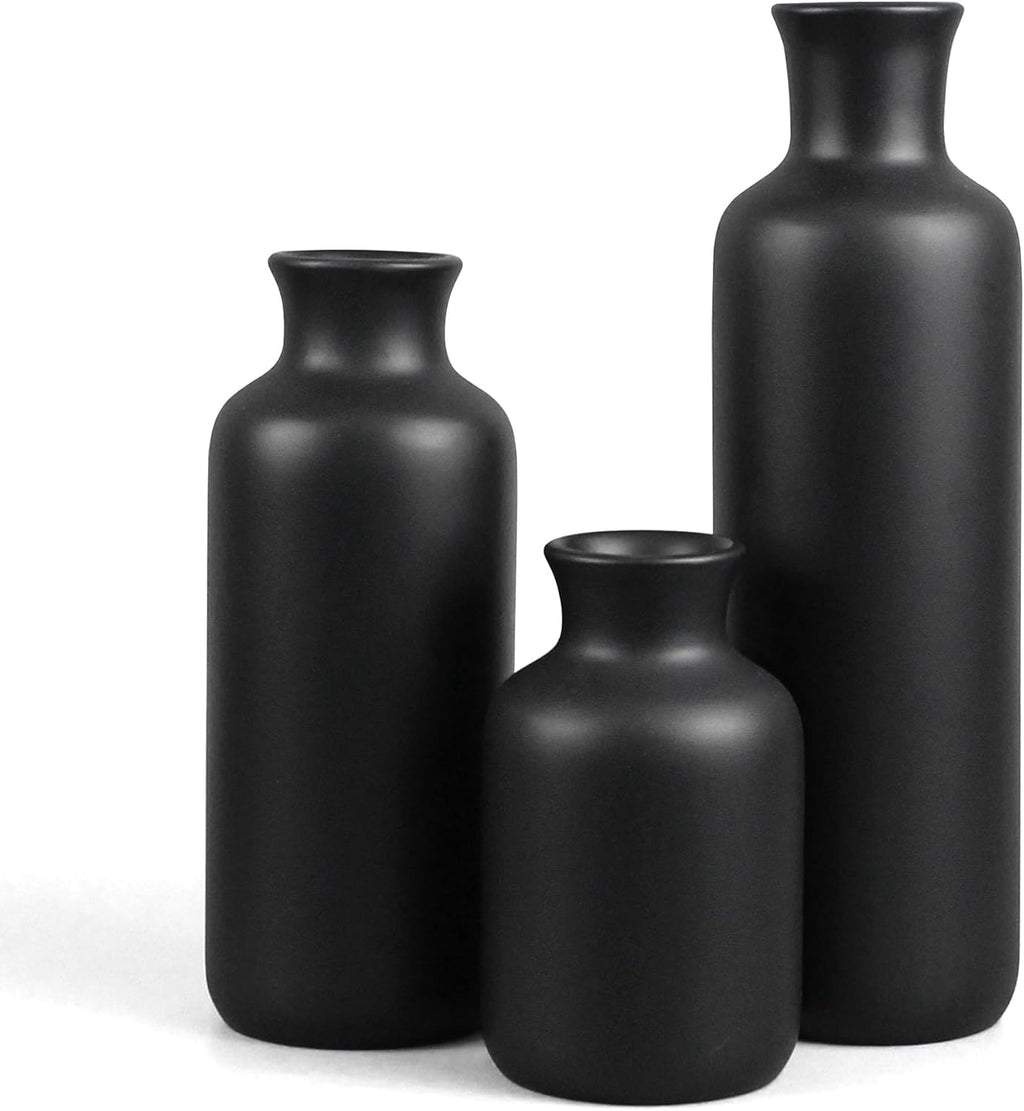 Resin 3 Piece Vase Set, Farmhouse Decor, Home Decorative Vase, Vases for Your Kitchen, Bedroom, Office, Living Room, Bathroom, & Shelf Centerpiece Table Decorations, Black
