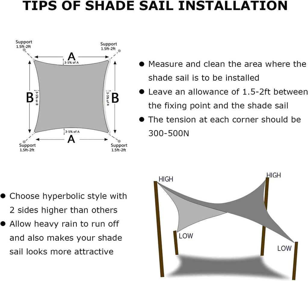 KANAGAWA Sun Shade Sail 12'x12' Gray Square UV Block Canopy Awning Shelter Fabric Cloth Screen for Outdoor Patio Garden Backyard