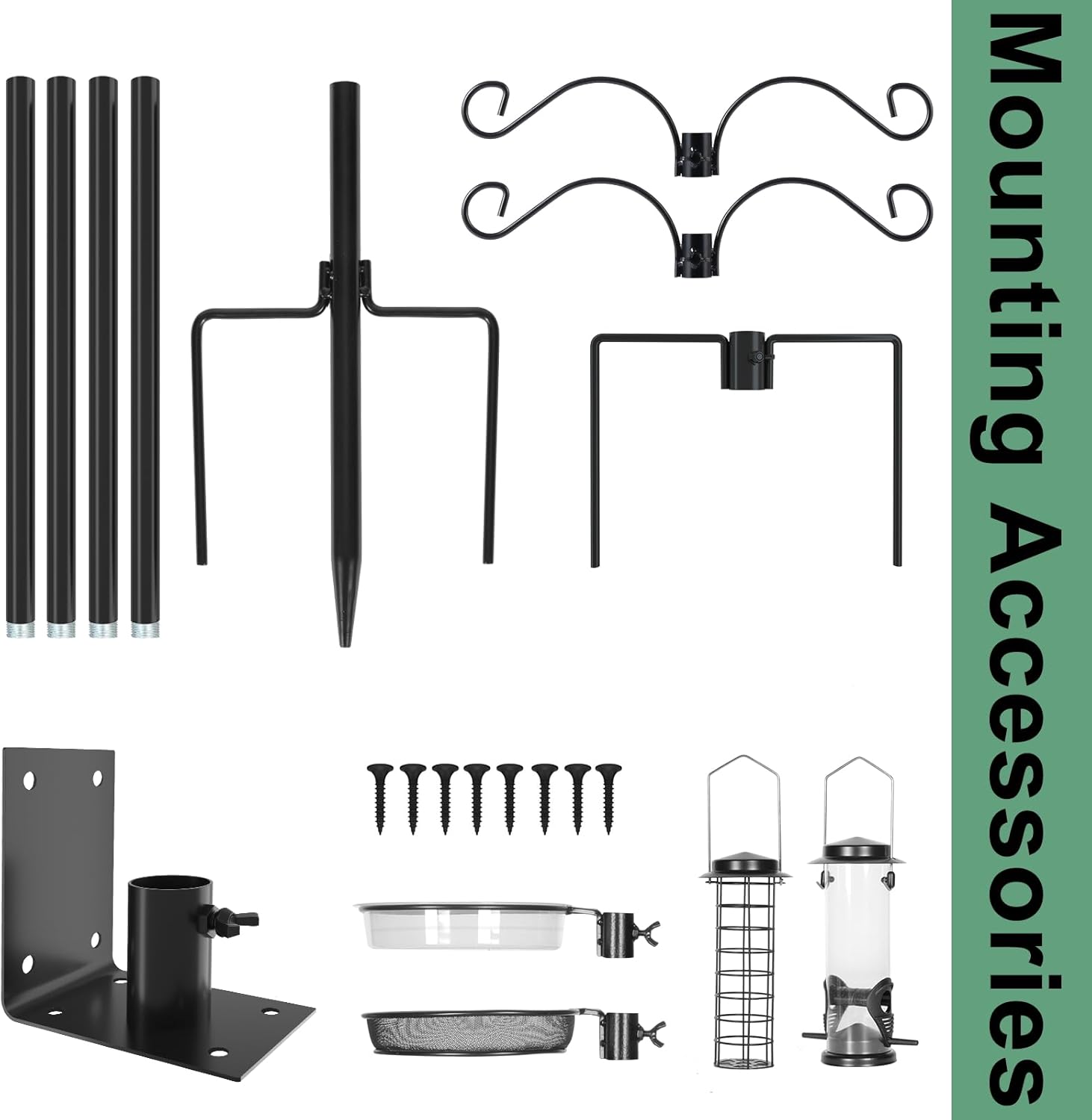 ERYTLLY Bird House Pole Mount Kit 80 Inch 2 Pair Hooks Multi Feeders Bird Bath Feeder Tray - Heavy Duty Adjustable Bluebird Feeder Support Rod Stand Set for Outside, Yard, Garden