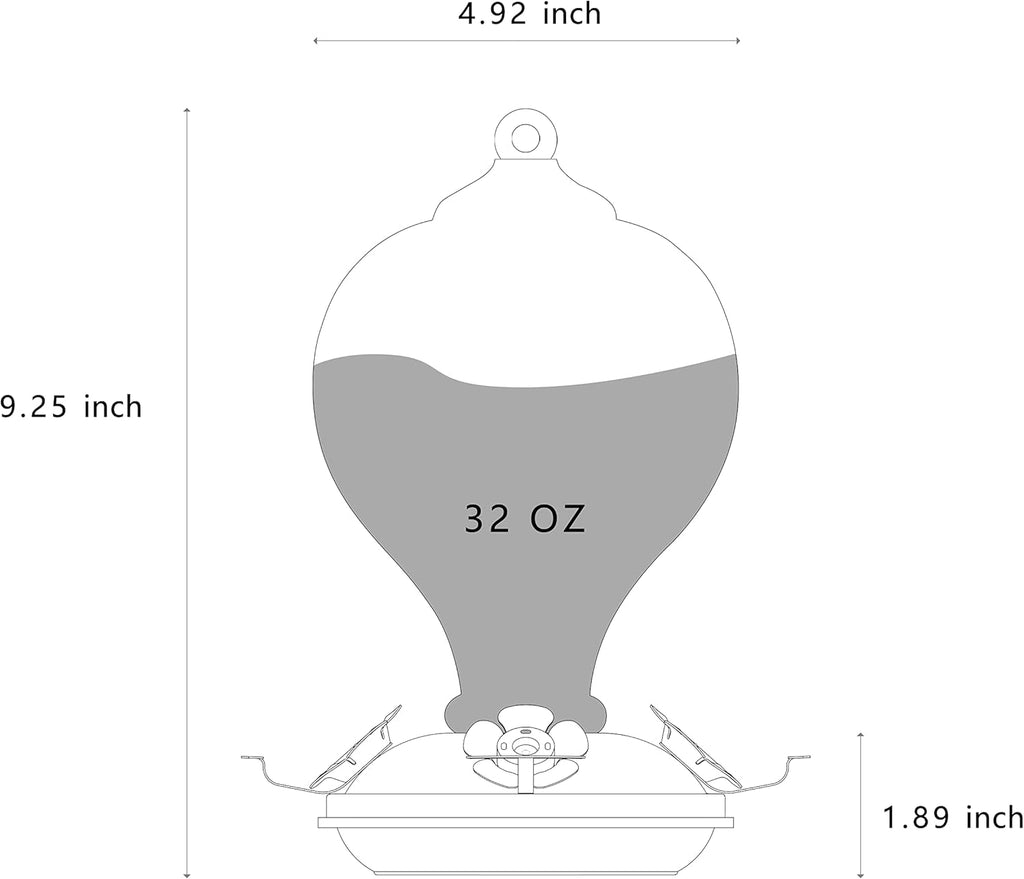 Hummingbird Feeders 32OZ Glass Hummingbird Feeder with Ant Moat, Yard Porch Decor (Teal Blue)