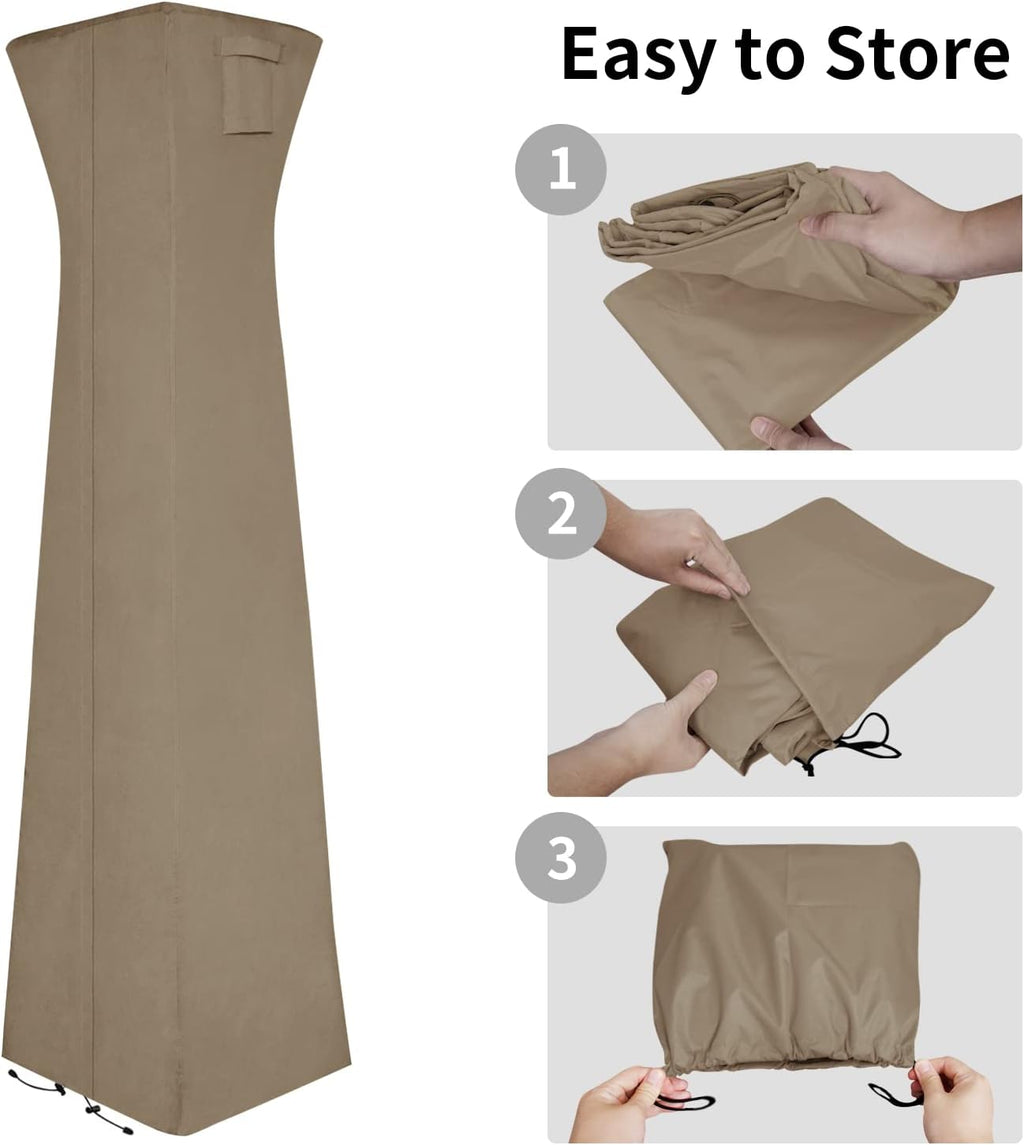 Easy-Going Pyramid Torch Patio Heater Cover with Zipper and Storage Bag, Waterproof Outdoor Heater Cover Dustproof, UV-Resisant, Wind-Resistant (90" H x 23" L x 23" W, Camel)