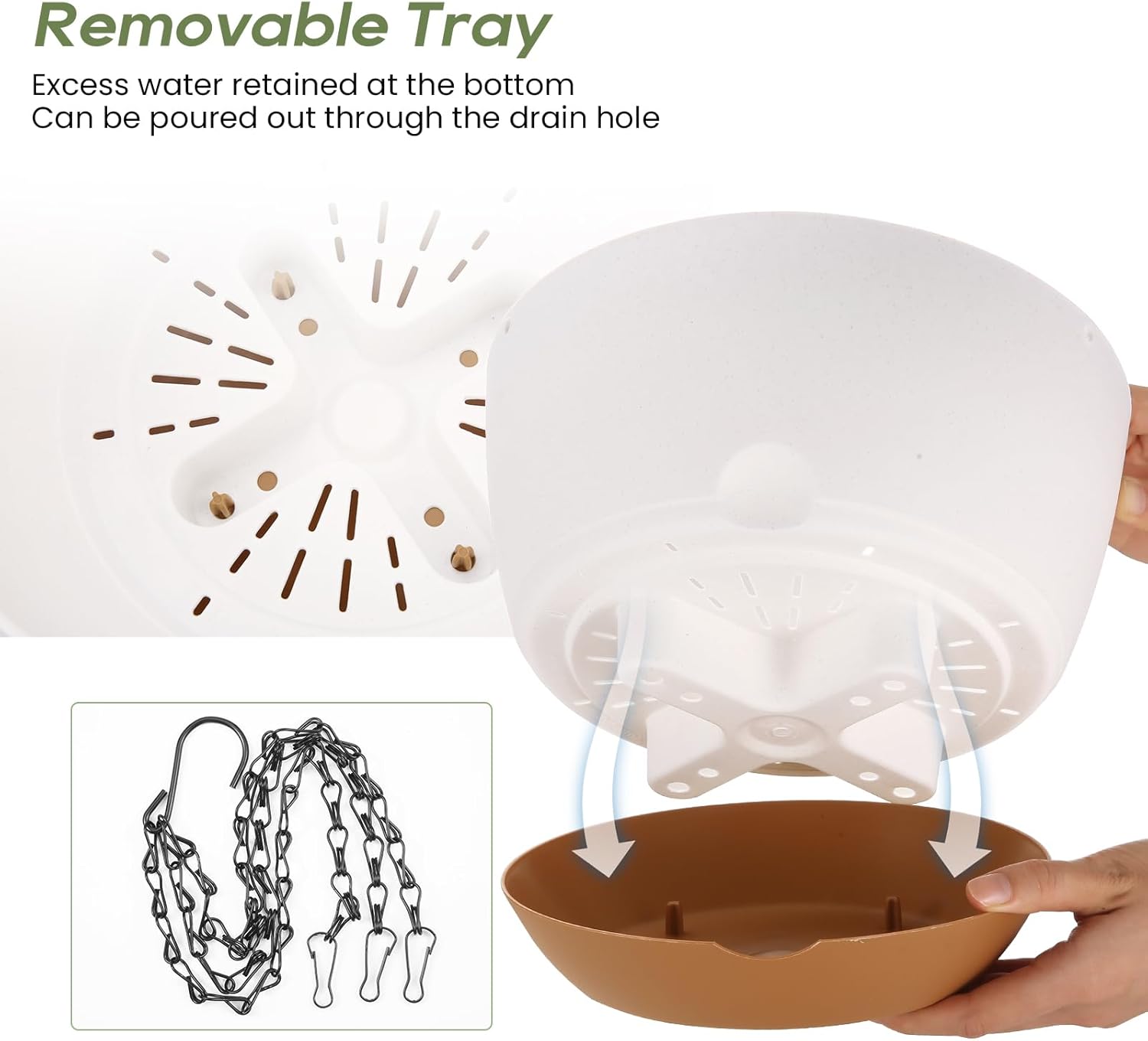 10 Inch Hanging Planter, 2 Pack Hanging Plant Self Watering Pot with Drainage Holes and Saucers, Hanging Baskets Flower Pots with Macrame Rope Hangers for Garden Home -White