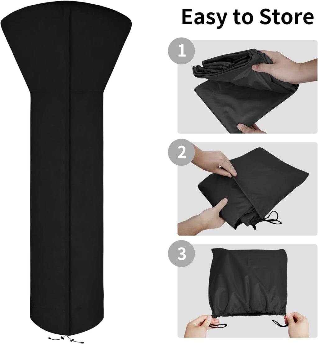 Easy-Going Patio Heater Cover with Zipper and Storage Bag, Waterproof Outdoor Heater Cover Dustproof, UV-Resisant, Wind-Resistant (89" H x 33" D x 19" B, Black)