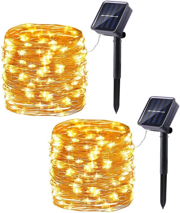 Lomotech Solar String Lights Outdoor - 2 Pack Total 66ft 200LED Solar Fairy Lights Waterproof 8 Modes Twinkle Lights for Outdoor, Patio, Garden, Yard, Party, Wedding, Tree Decoration (Warm White)