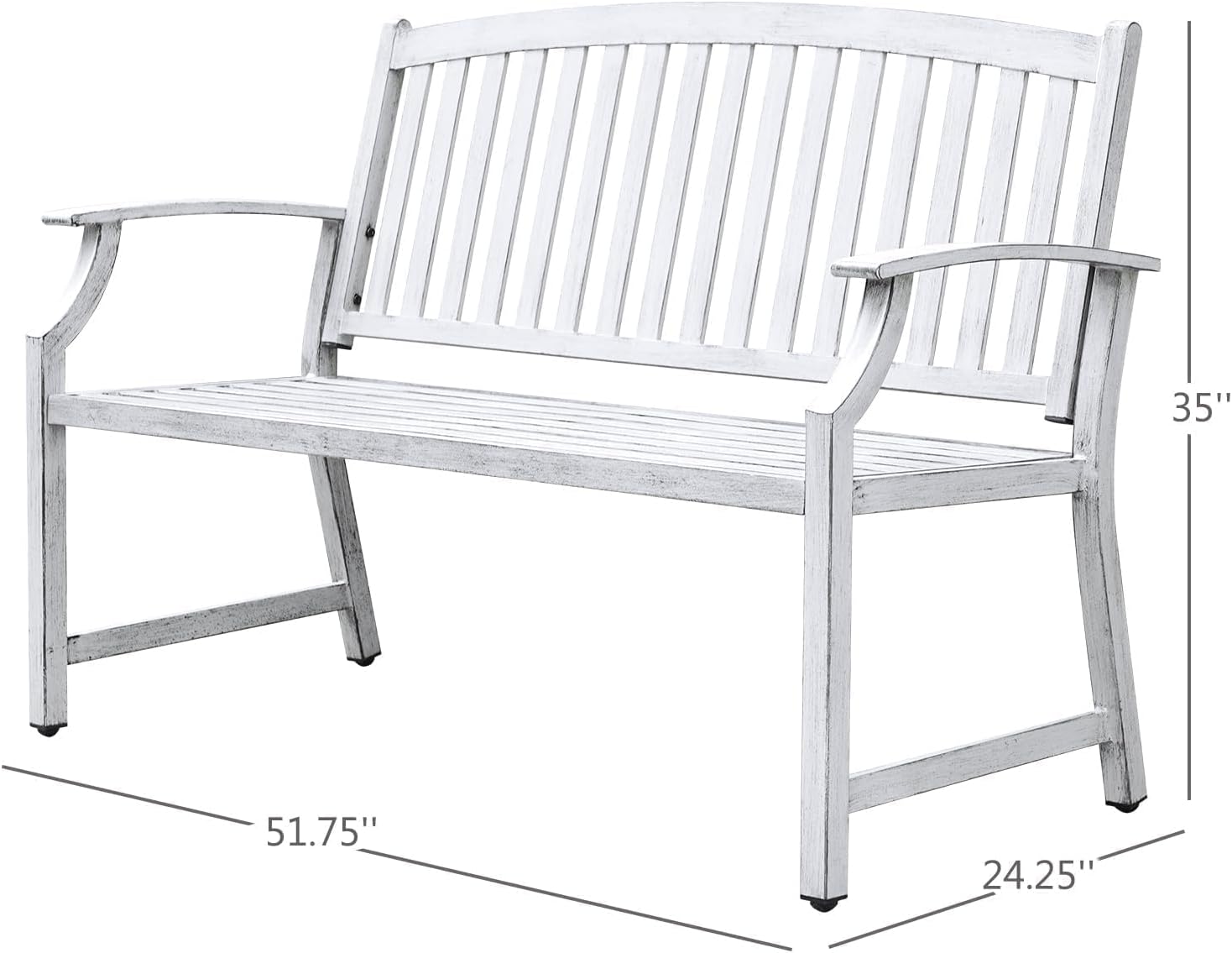 Grand patio 52" Farmhouse Outdoor Bench, Garden Benches with Rust Free Metal Powder Coated Frame and Aluminum Backrest, Faux Wood Grain Finish Frame Patio Bench for Front Porch,Gray-White