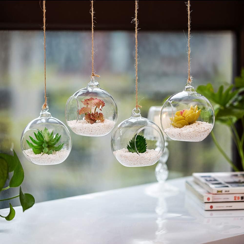 Set of 12 Air Plant Holder Hanging Glass Globe Tea Light Candle Holders Home Wedding Party Centerpieces Decor Indoor Outdoor Tealight Candleholders (12Pcs 4 inches Diameter)