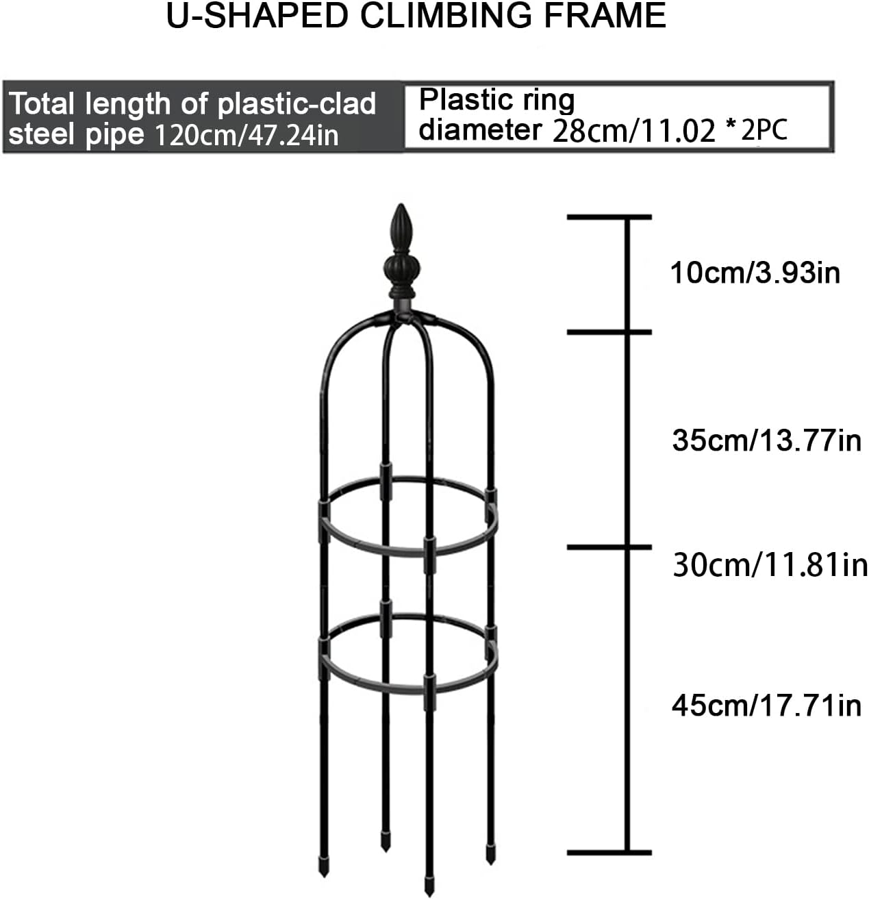 Tower Obelisk Garden Trellis, Metal Obelisk Plant Support Gardening Climbing Frame for Outdoor Indoor Climbing Plants, Black (Black, 1.2m / 3.9ft)