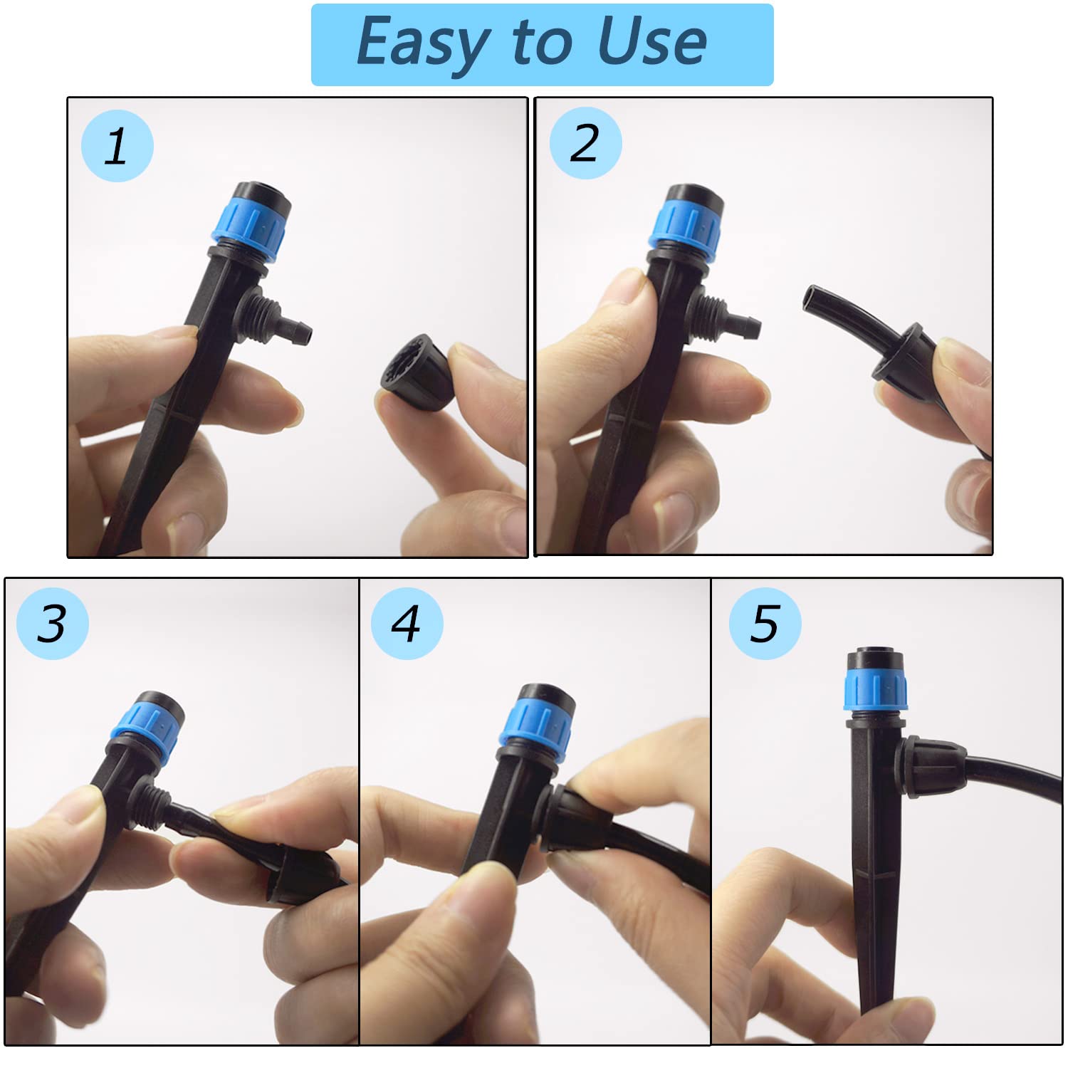 100Pcs Drip Irrigation Emitters with Lock, Adjustable 360 Degree Water Flow Irrigation Drippers for 1/4 inch Drip Irrigation Tubing, Micro Spray Drip System Parts for Garden Irrigation System