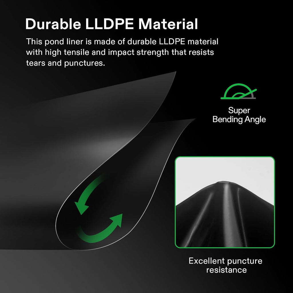 VIVOSUN 20 x 25 Feet Pond Liner, 14.5 Mil Durable LLDPE Pond Liners for Koi Ponds, Aquaculture and Water Gardens, Black