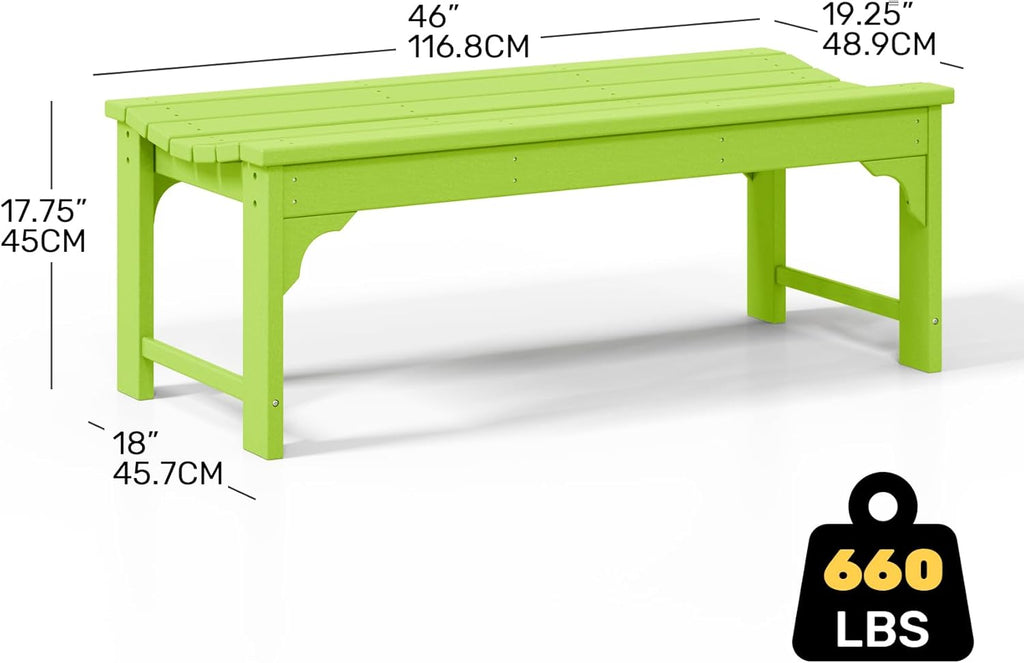 Outdoor Benches Weatherproof, All Weather Resistant Park Bench Poly Lumber Backless Garden Bench Seat for Entryway Front Porch, Lime