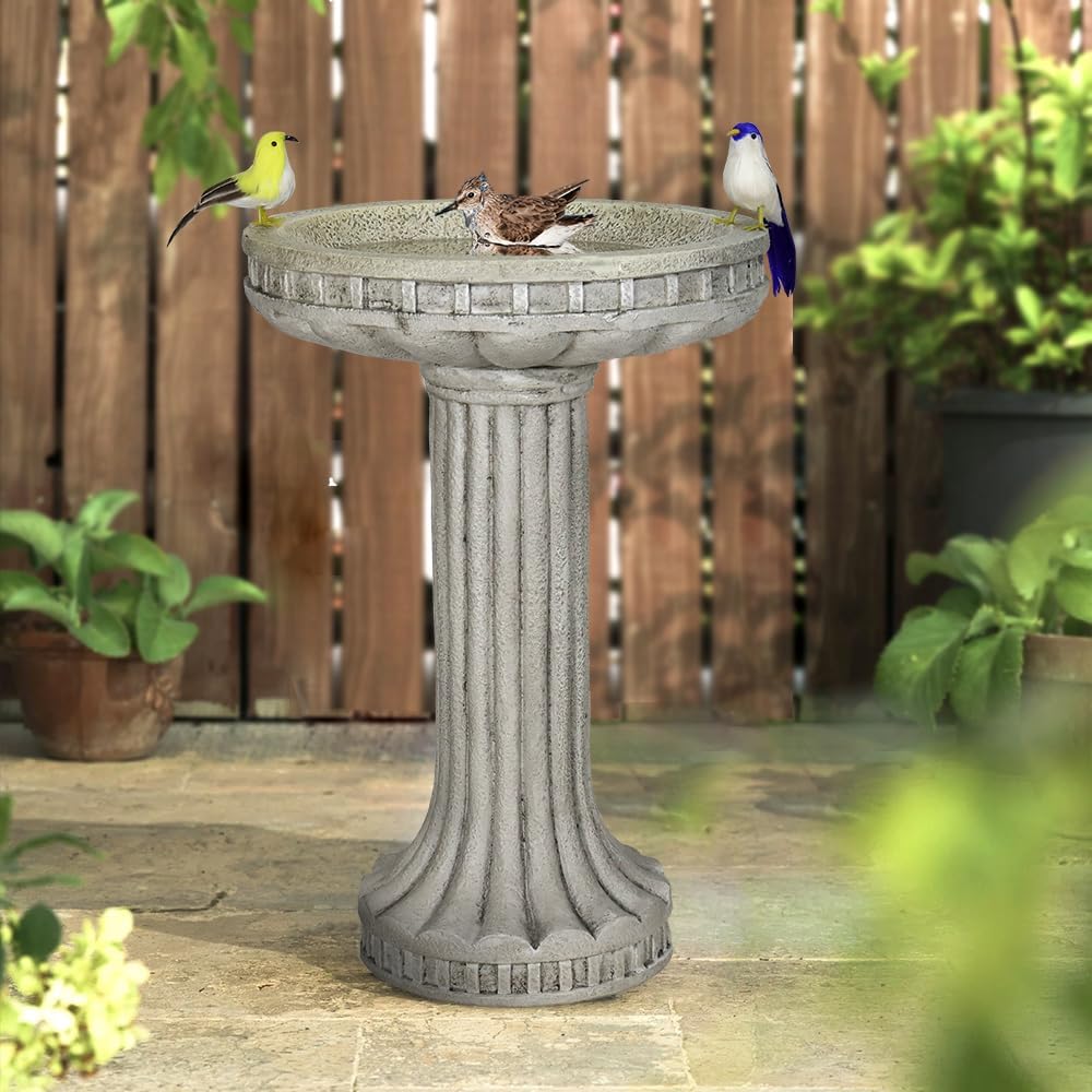 watnature 24 Inch Height Outdoor Bird Bath - Fibre Reinforced Concrete Large Bird Bath Stylish with Modern Pedestal for Garden, Patio, Backyard, Lawn - 16”W X 24”H Contemporary Birdbaths & Supports