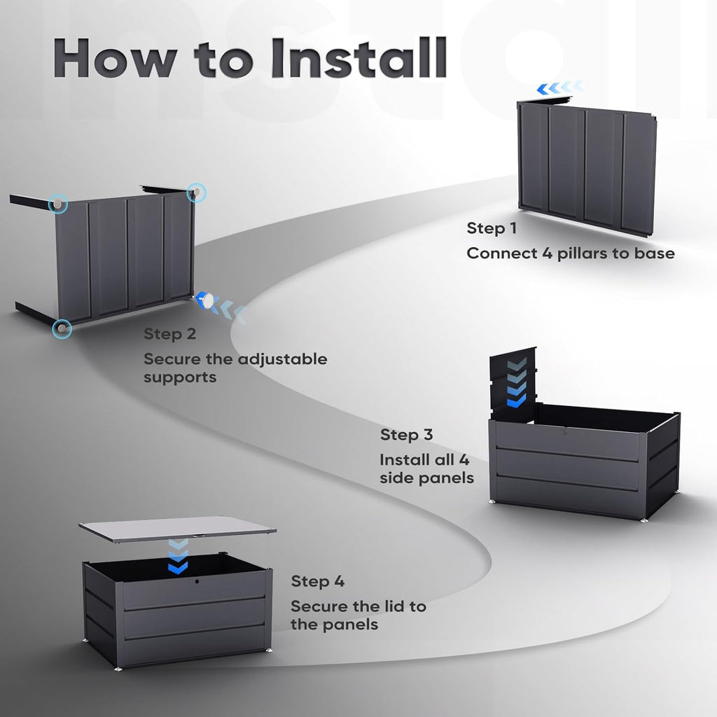 Quictent Metal Deck Box 150 Gallon Outdoor with Hydraulic Lid, Easy Assemble Waterproof Weather-Resistant Storage Bin, 660LBS Capacity for Patio/Garden/Poolside, Grey