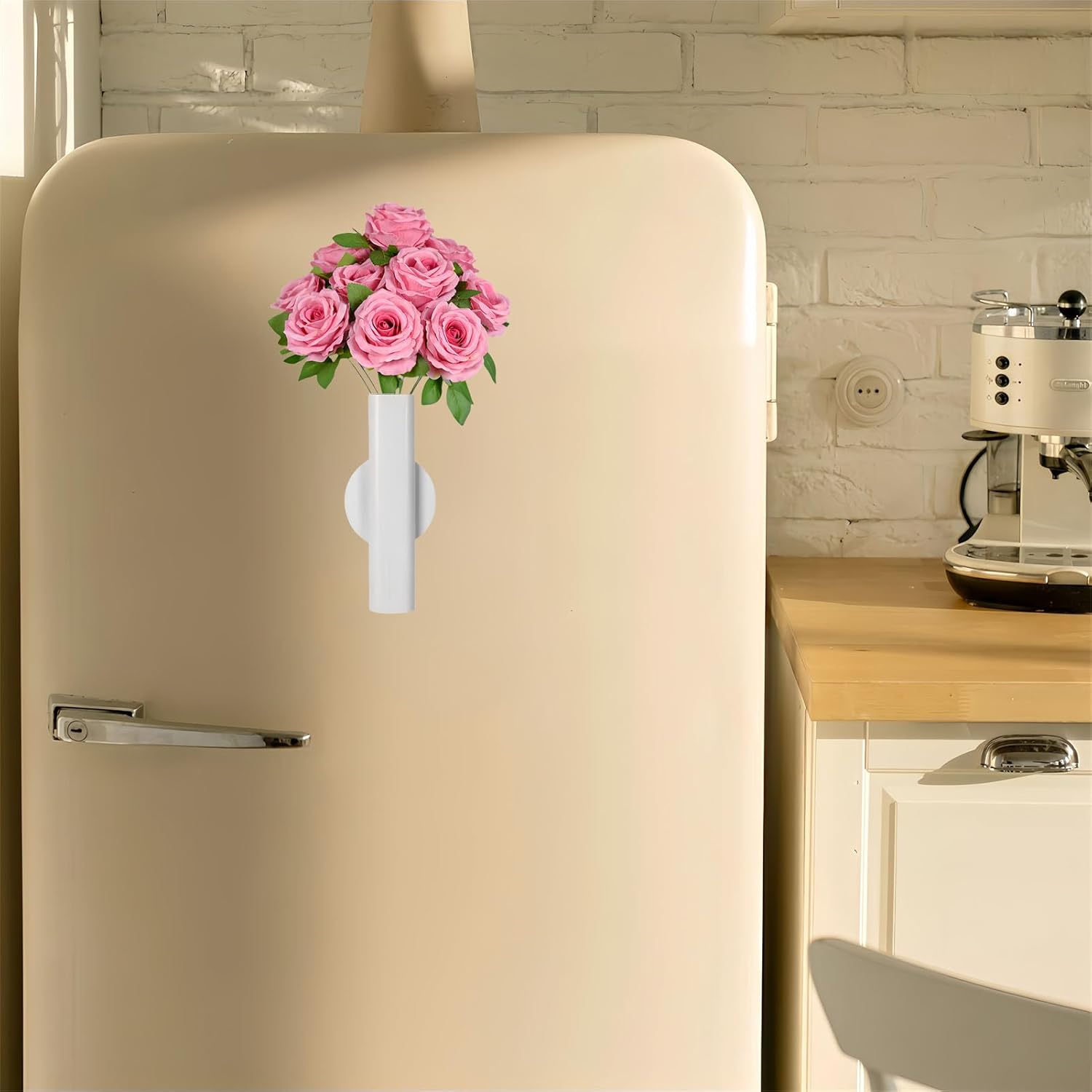 Self Adhesive Wall Vase Metal Tube Decoration Holder Used to Display Dried Flower, Faux Flowers, Fake Flowers, Also Suitable for Cemetery Memorial Decoration (1 Pcs White)