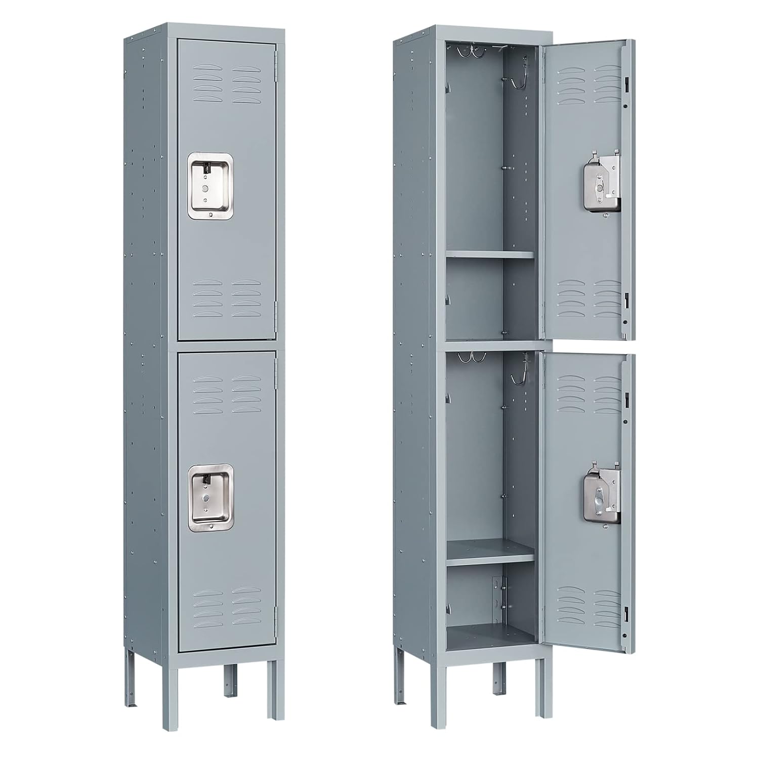 Yizosh Metal Lockers for Employees with Lock, Employees Locker Storage Cabinet with 1 Doors, Tall Steel Storage Locker for Gym, School, Office (Gray, 2 Door)