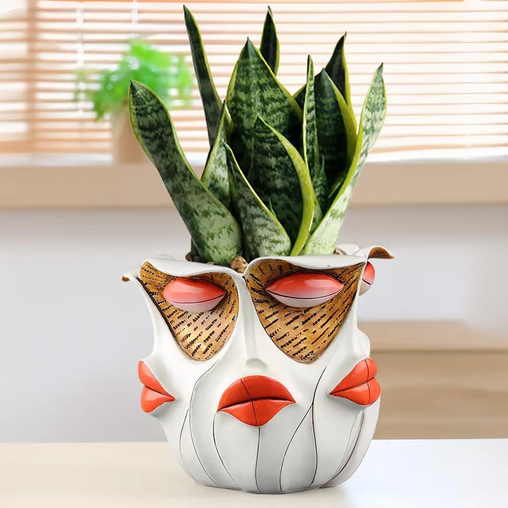 TOZLU Art Abstract Face Planters Pots Head,Unique Fun Abstract Face Flower Pot Ornaments Head Planter Pots Container Colorful Face Resin Flower Pot for Home and Garden Decor(face Flower Pot)