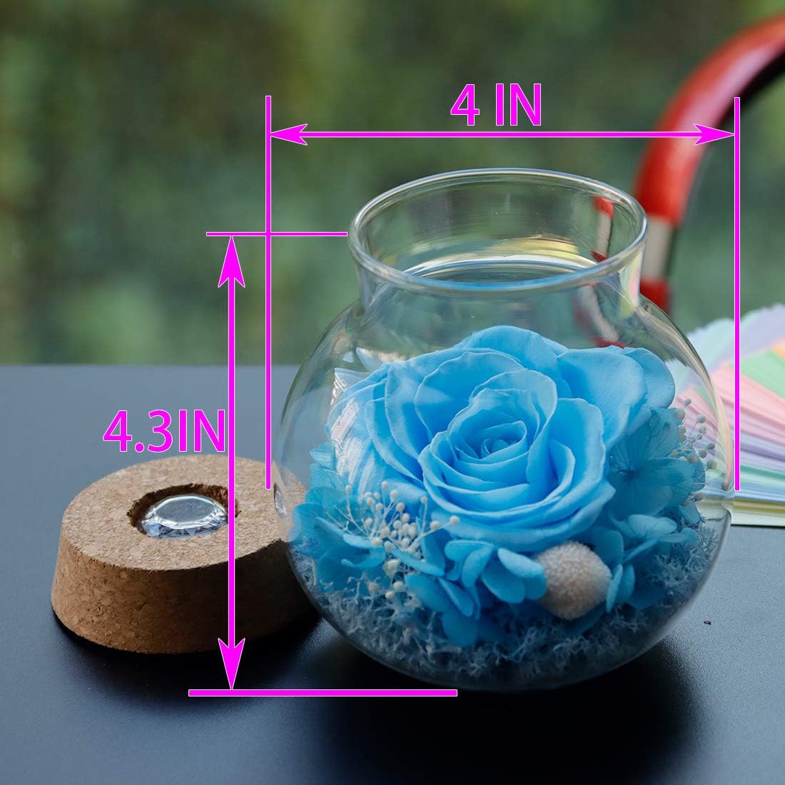 Preserved Real Roses with Colorful Mood Light Wishing Bottle,Eternal Rose，Never Withered Flowers, Christmas Anniversary Valentine's Mother's Day,a Gifts for Women 4.3inch 1pcs（Light Blue）