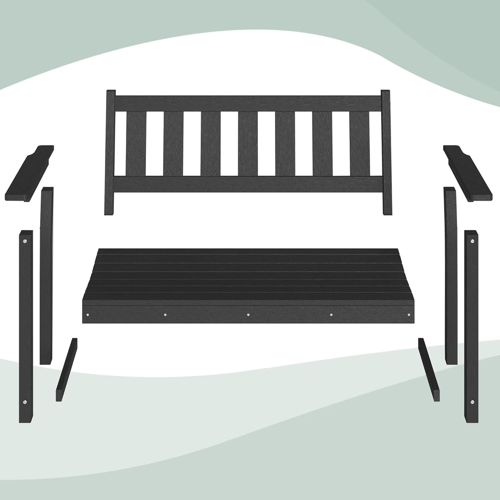 HDPE Memorial Bench – 50'' Weatherproof Durable Outdoor Bench, 2-Person Park Bench, Easy to Move, Multi-Purpose Design Ideal for Porch, Patio, Church, and School (Black)