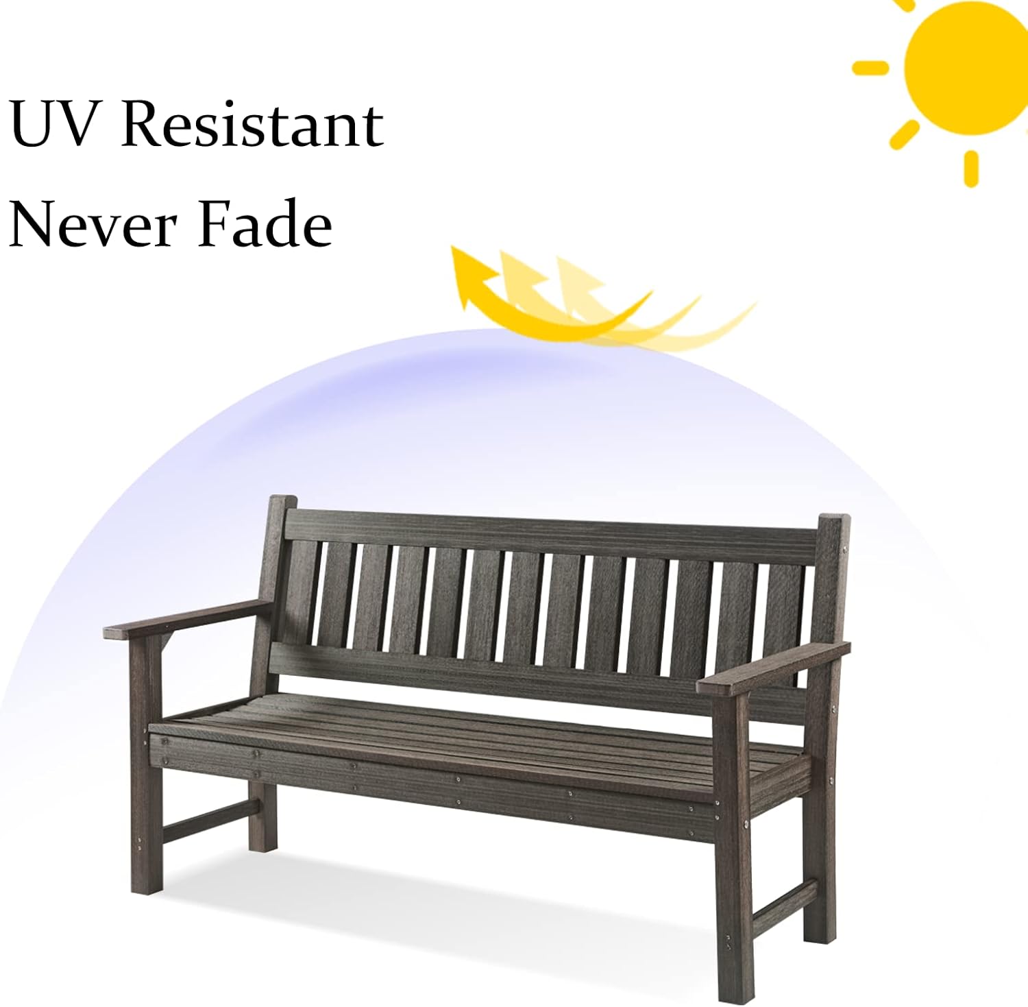 Outdoor Bench, 3-Person Garden Bench, Poly Lumber Patio Bench for Outdoors, Porch, and Park (Dark Brown)